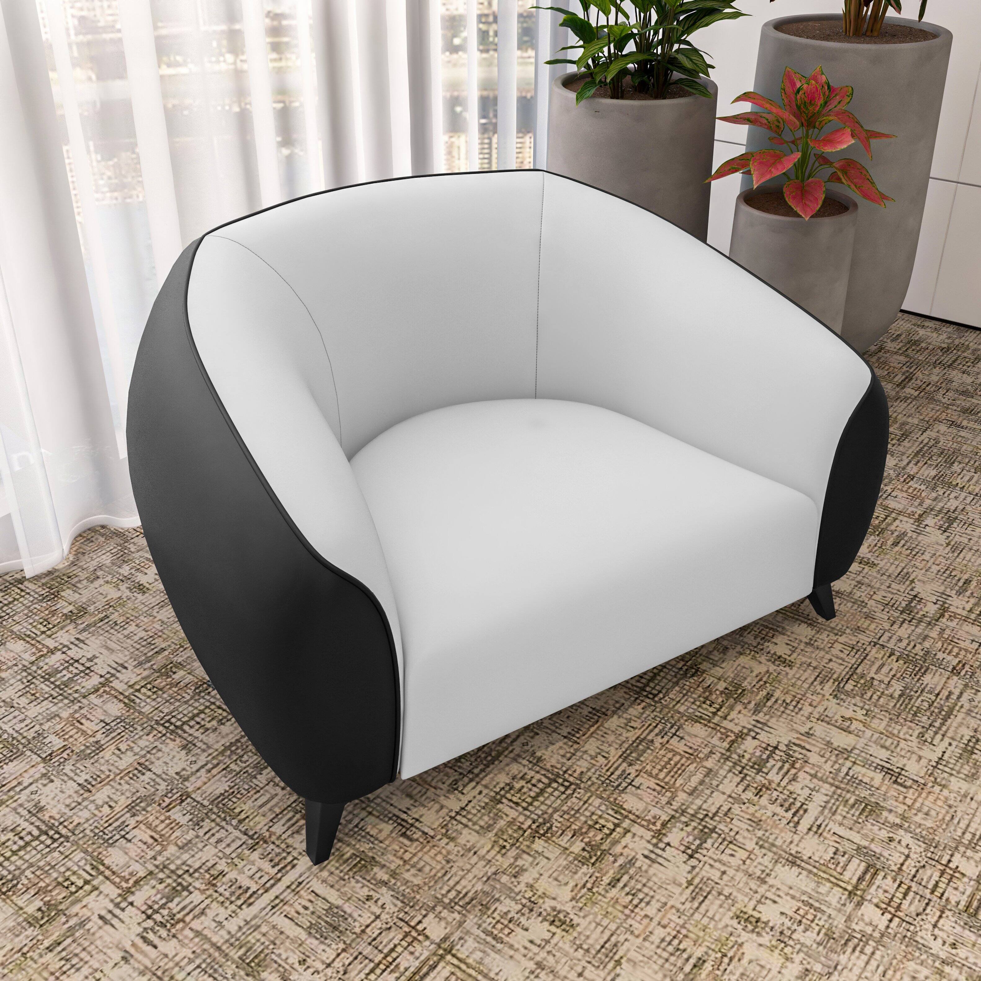 Angle. LeisureMod - Opula Modern Eco-Leather Accent Chair, Steel Base Single Seater Armchair - Black/White.