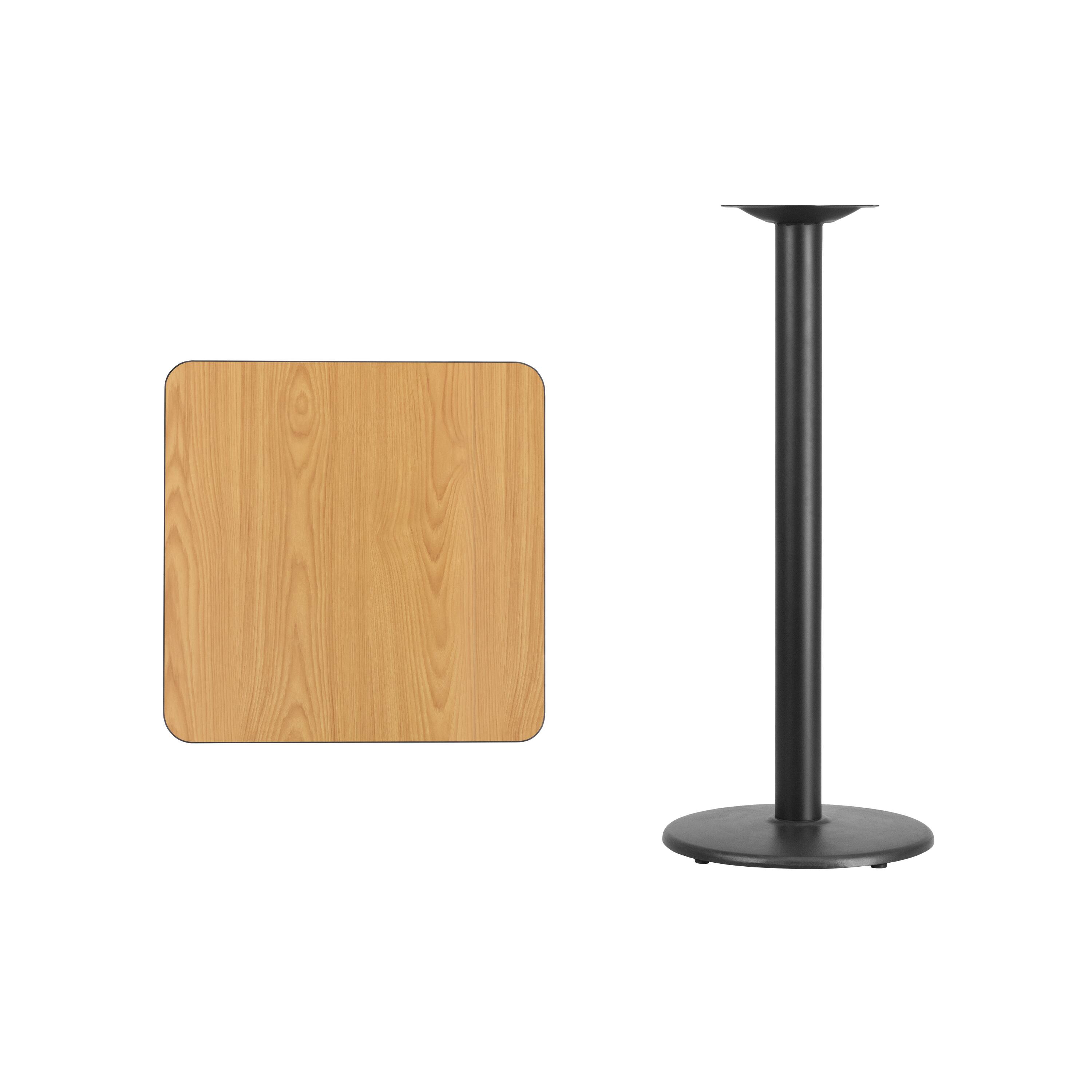 Alt View 2. Emma + Oliver - 24" Square Laminate Table Top with 18" Round Bar Height Table Base - Natural.