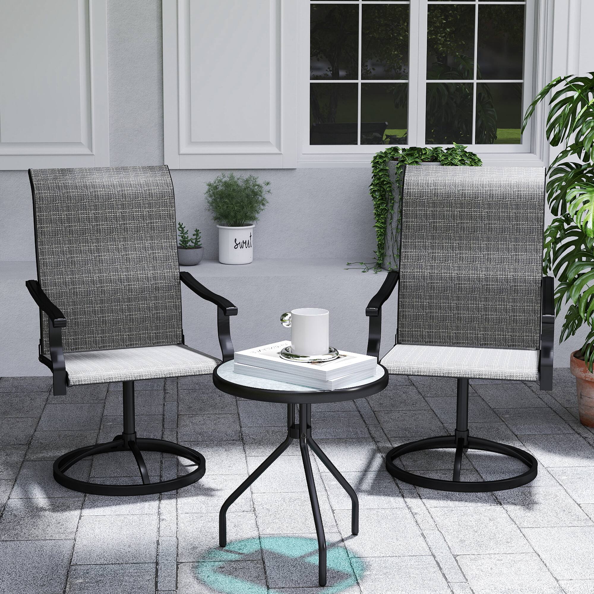Alt View 1. Outsunny - Swivel Chairs Set of 2, High Back Patio Dining Chairs with All-Weather Mesh for Backyard, Lawn - Gray.
