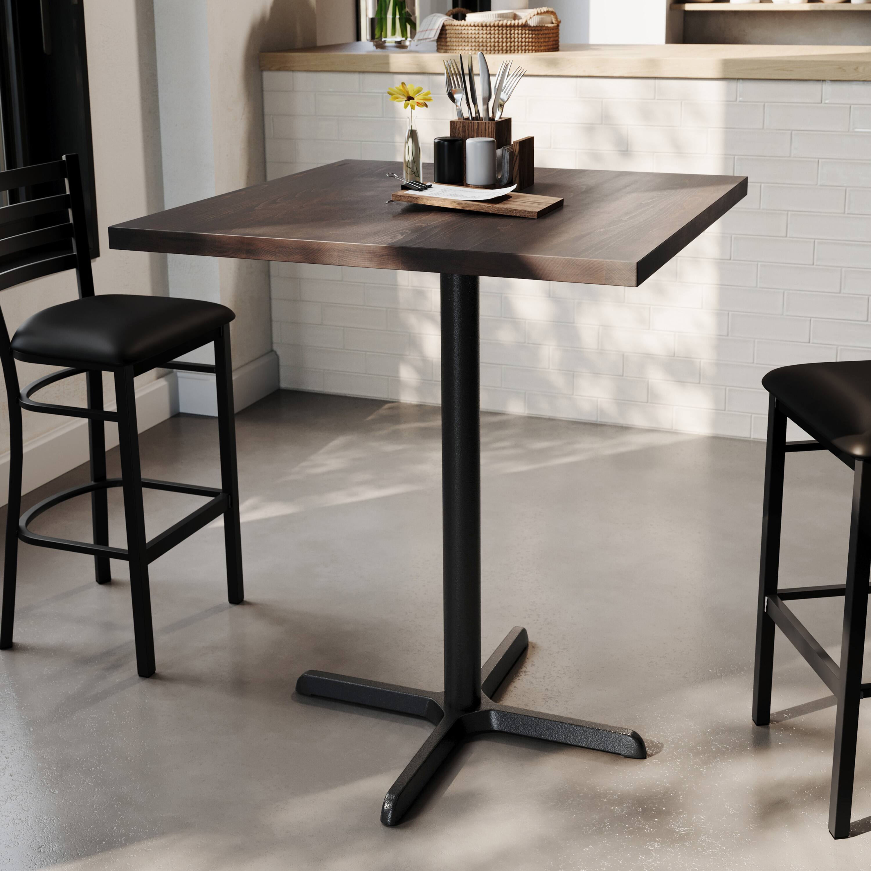 Alt View 2. Flash Furniture - Bennett 36" Square Solid Wood Commercial Indoor Tabletop in Dark Brown with 30" x 30" Bar Height Rust-Resistant Black Ca - Brown.