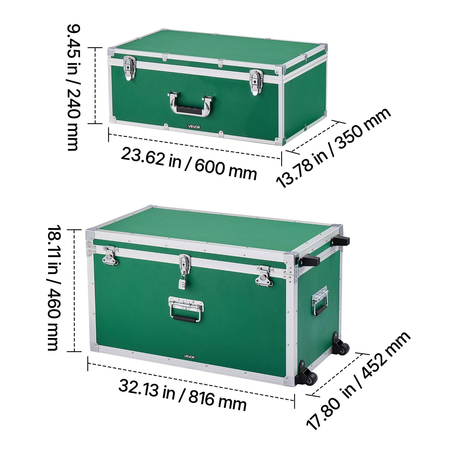 9.45 in / 240 mm  
23.62 in / 600 mm  
13.78 in / 350 mm  

18.11 in / 460 mm  
32.13 in / 816 mm  
17.80 in / 452 mm