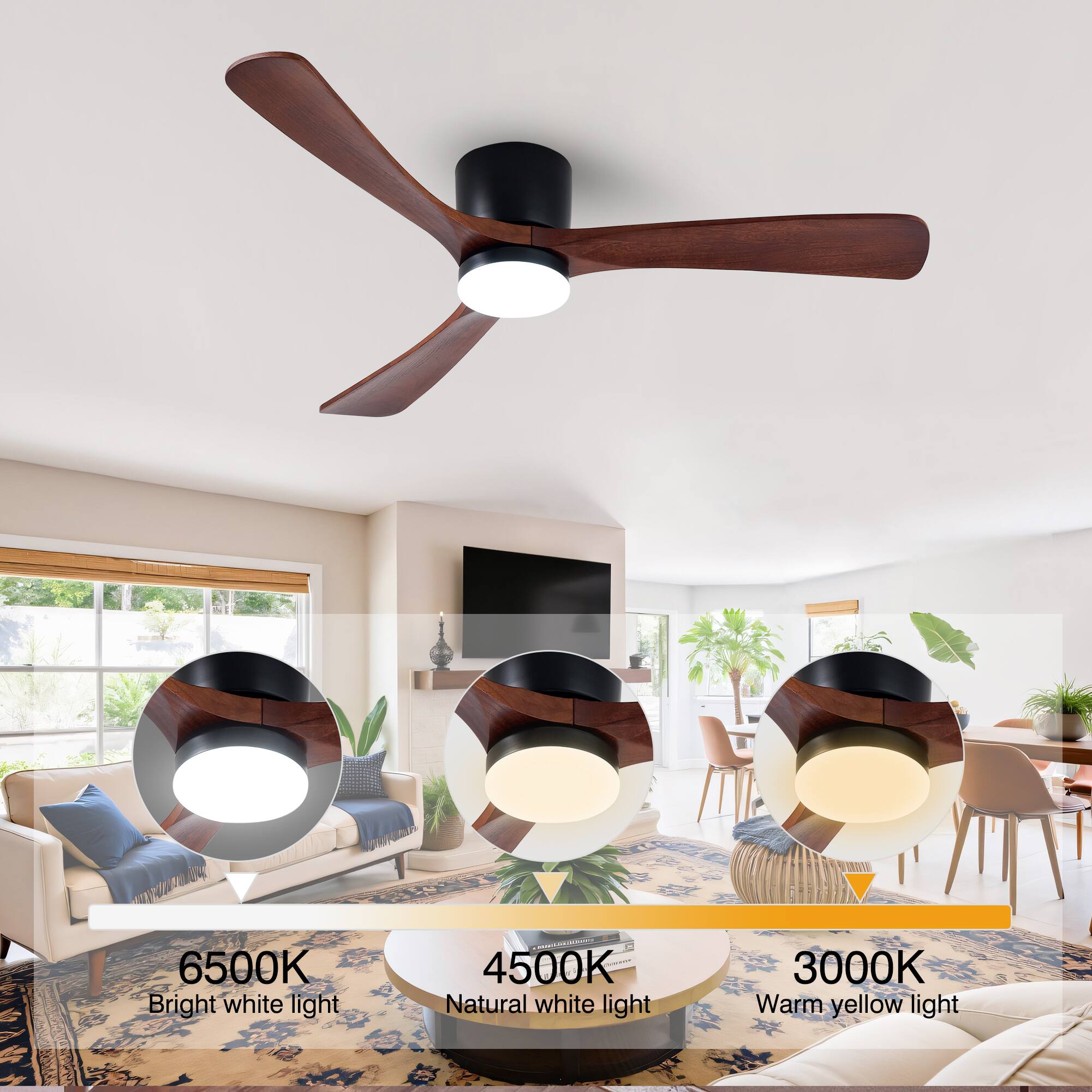 6500K Bright white light  
4500K Natural white light  
3000K Warm yellow light