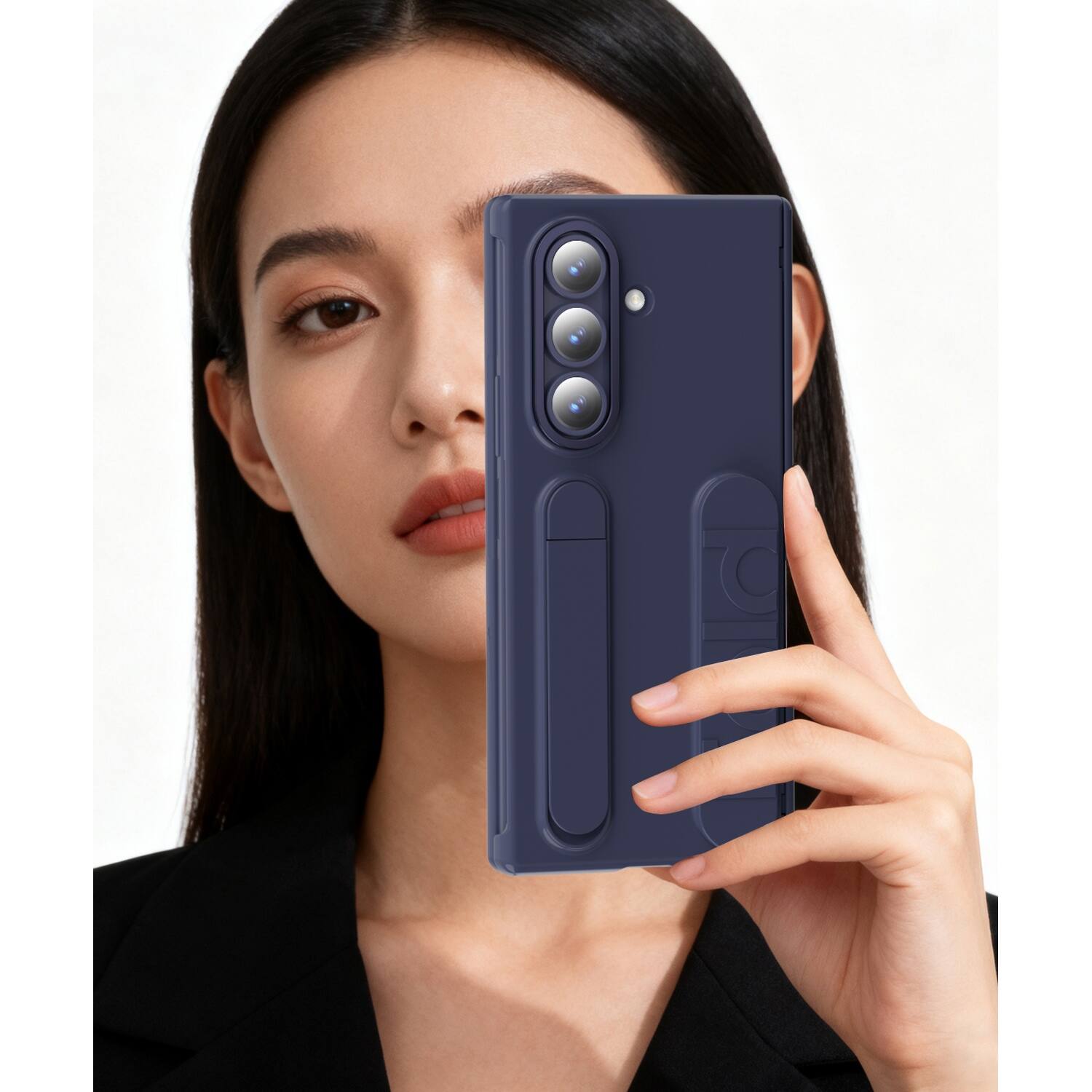 Alt View 3. Dteck - Shockproof Case for Samsung Galaxy Z Fold7 with Card Slot Stand Wristband, Hard PC TPU Cover Built-in Screen Protector - Blue.