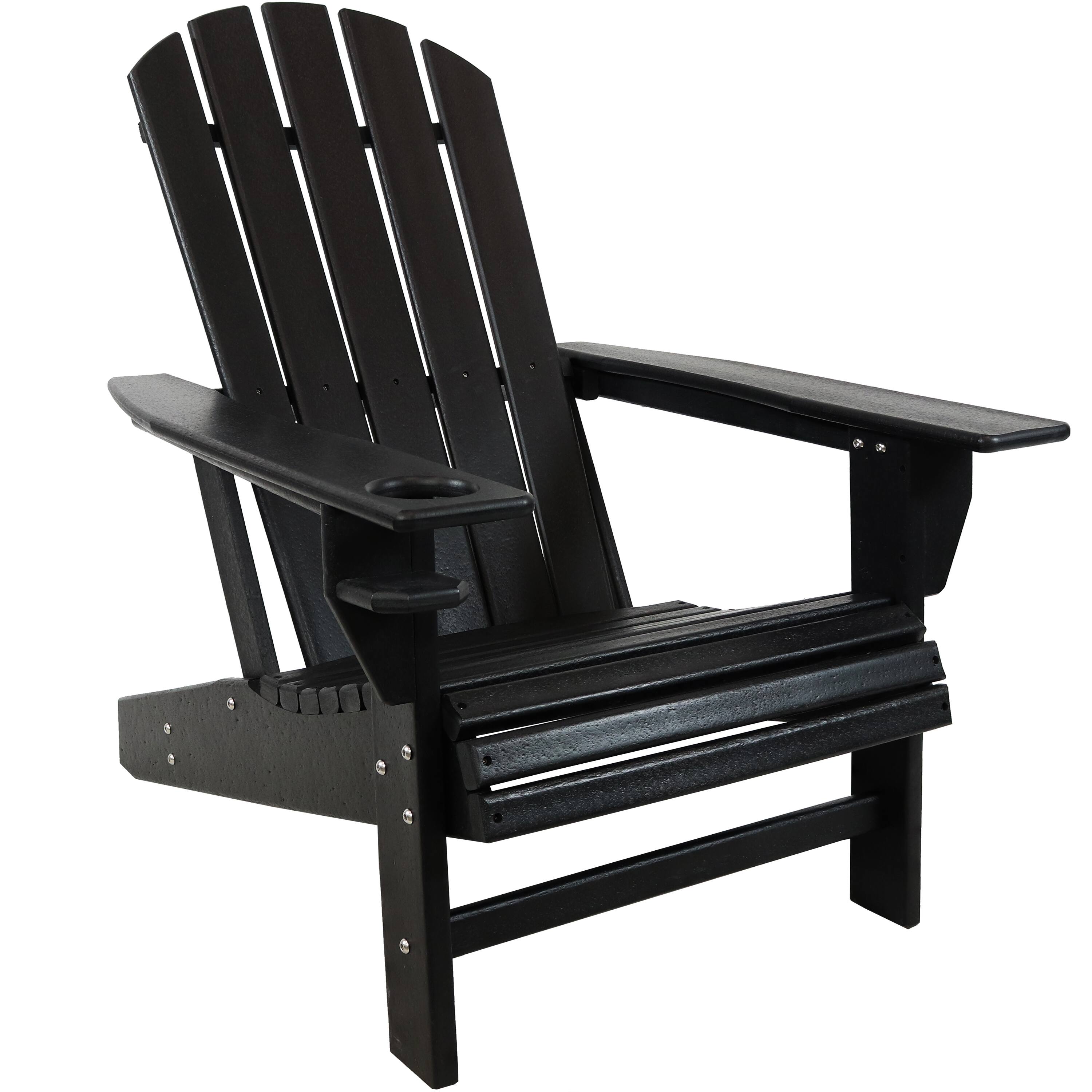Sunnydaze - Lake Style Adirondack Chair with Cup Holder - Black