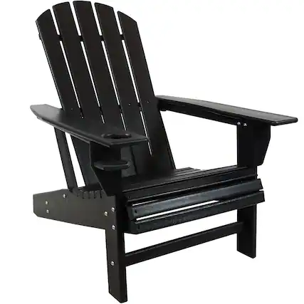 Front. Sunnydaze - Lake Style Adirondack Chair with Cup Holder - Black.