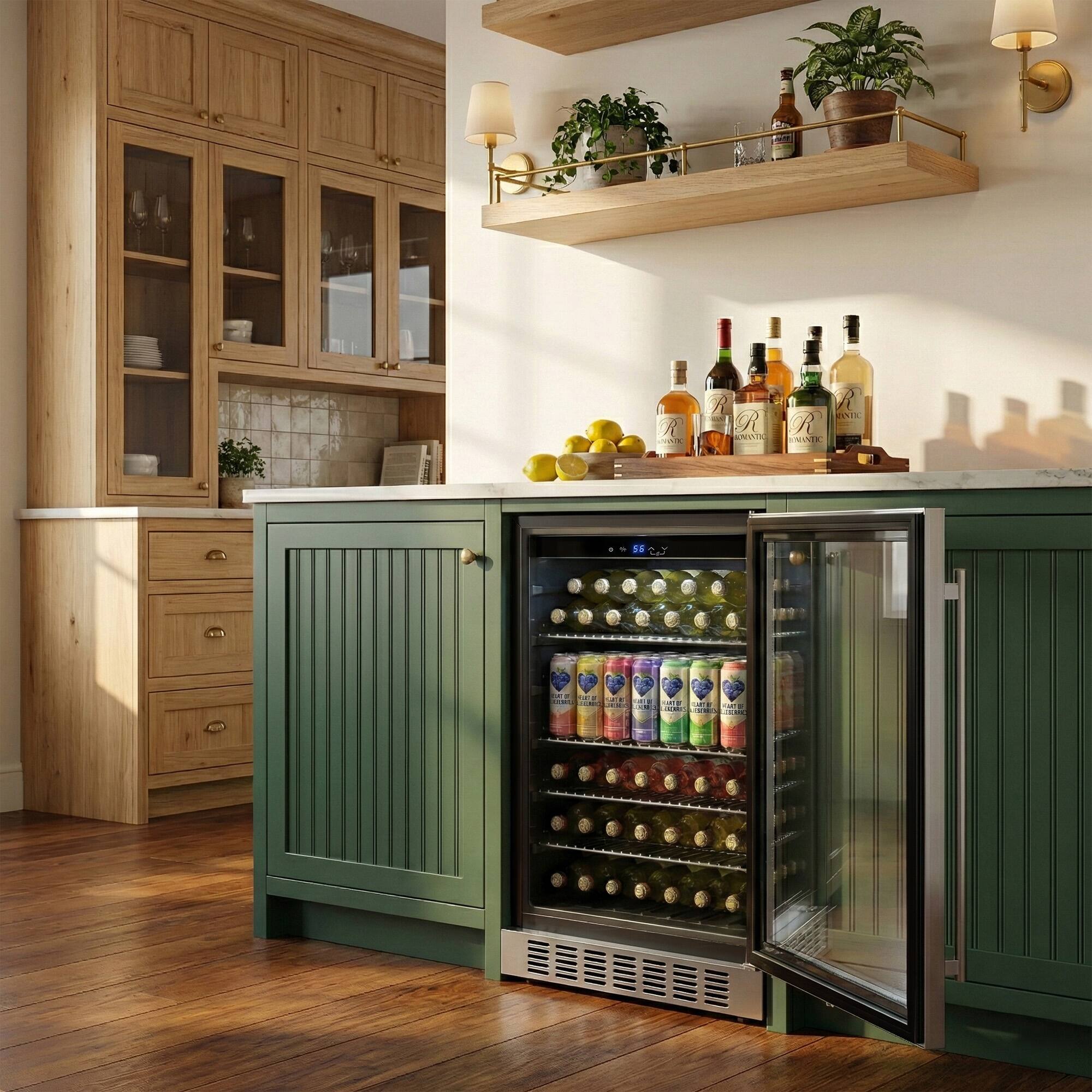 Alt View 5. Empava - 23.4 In. 140 Can Built-in / Freestanding Beverage Cooler Fridge W/ Temp Controls, Adjustable Shelves In Black - Black.