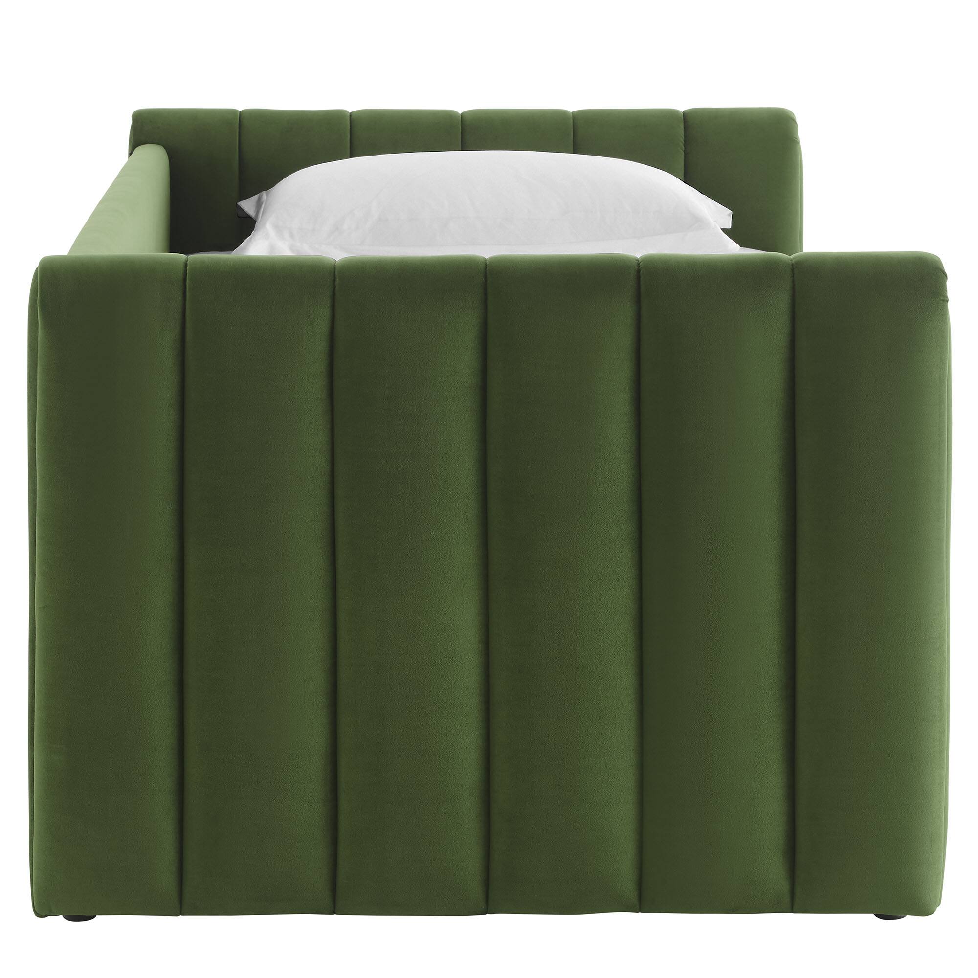 Alt View 6. Modway - Veyla Channel Tufted Performance Velvet Twin Daybed With Trundle by Modway - Moss Green.