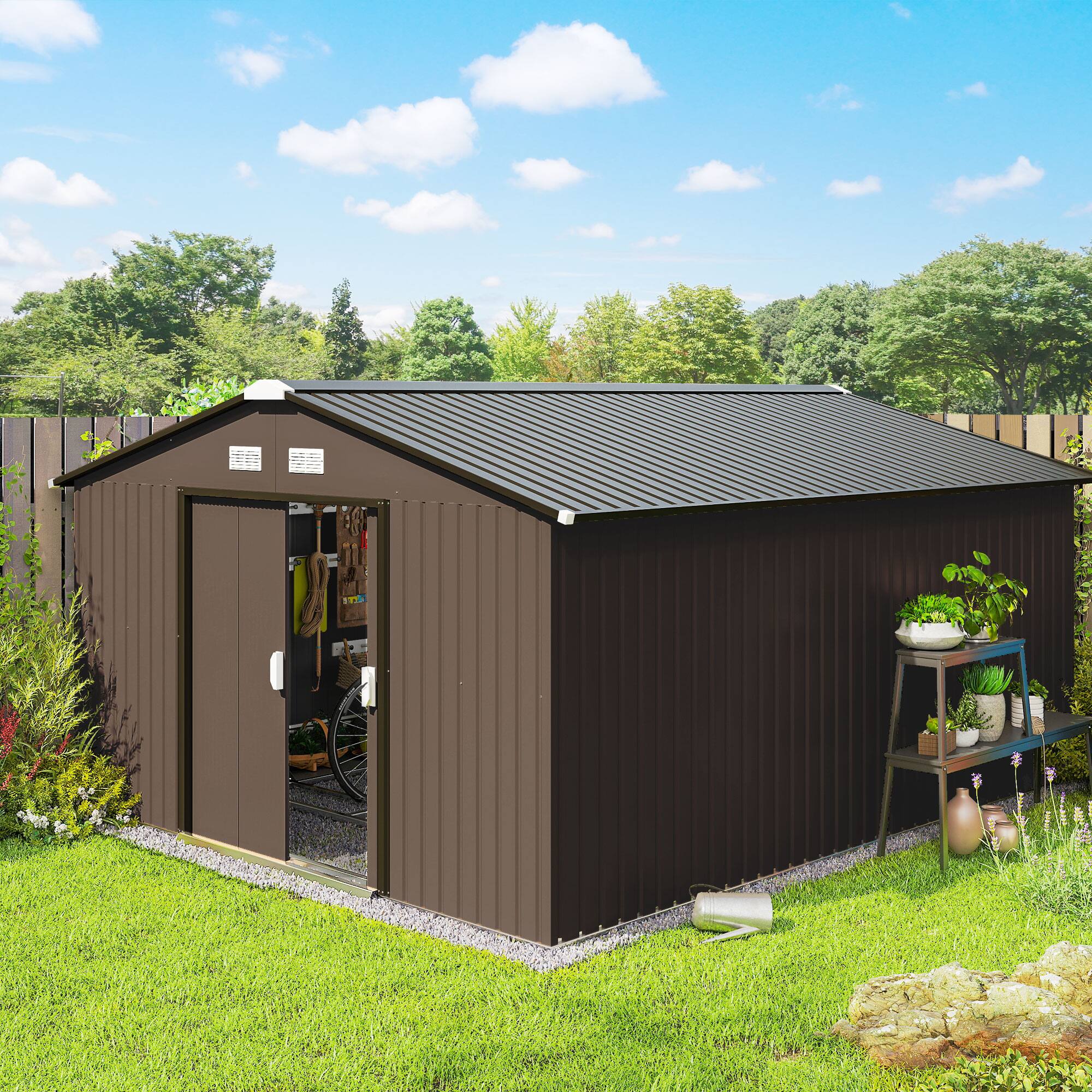 Alt View 1. Outsunny - Metal Shed, Storage Shed Utility Storage with Double Locking Doors for Bike.
