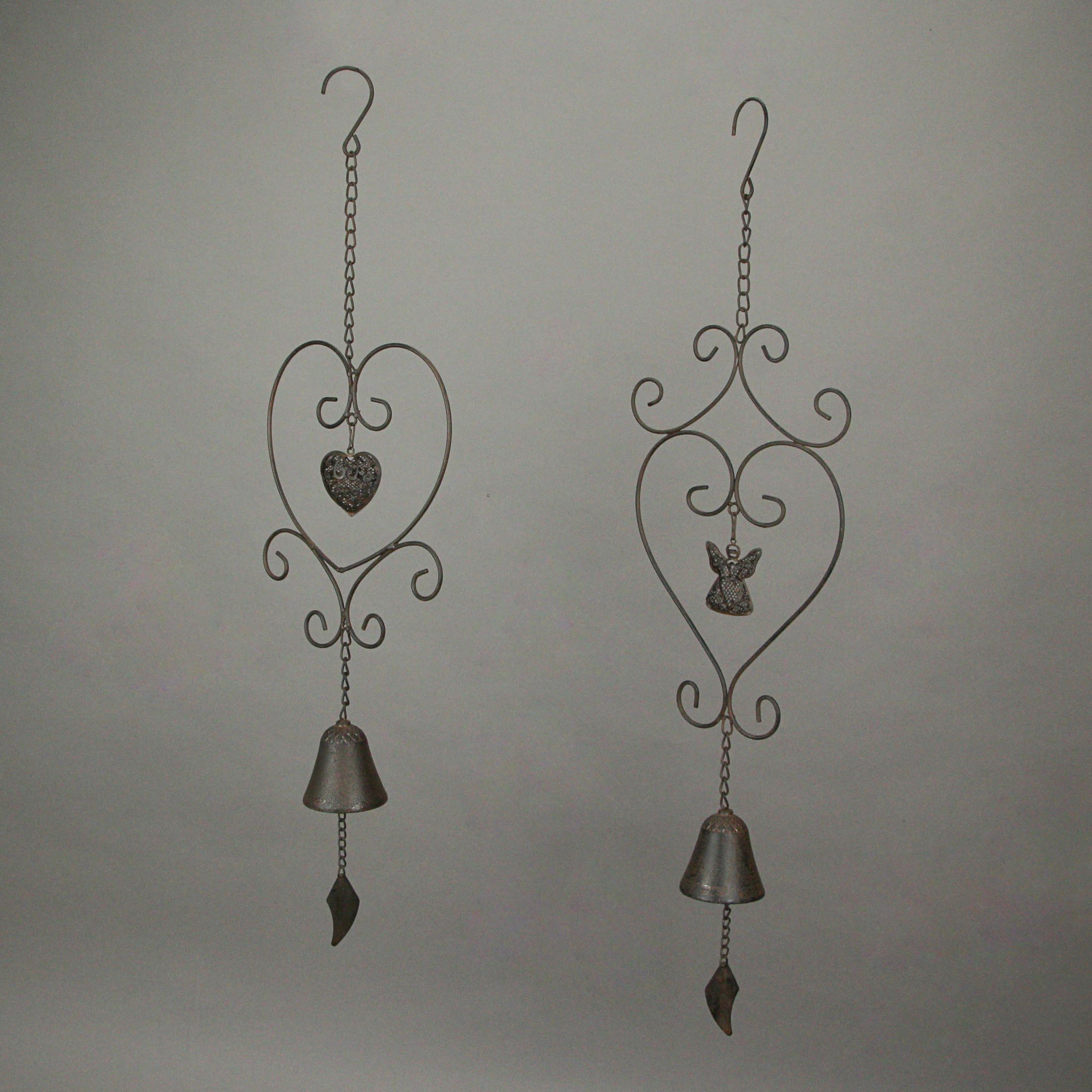 Alt View 1. Transpac - Metal Angel & Heart Hanging Wind Chime Bell Outdoor Home Garden Decor Set of 2 - Rust.