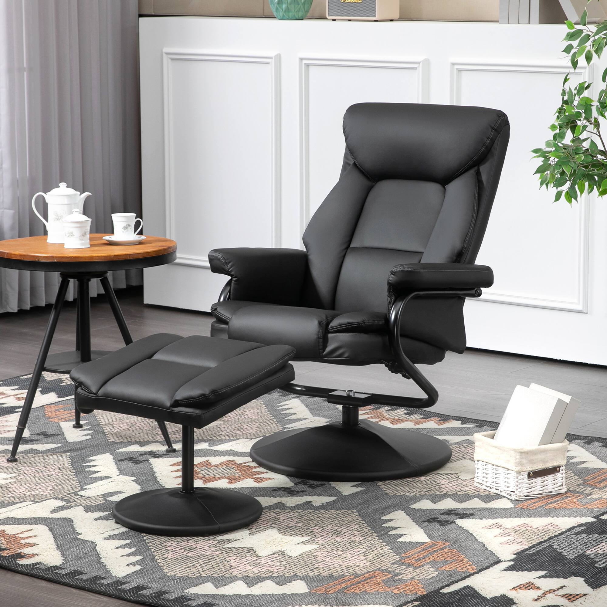 Alt View 1. Homcom - Recliner Chair w/Ottoman: 360° Swivel Reclining Faux Leather w/Adjustable Backrest - Black.