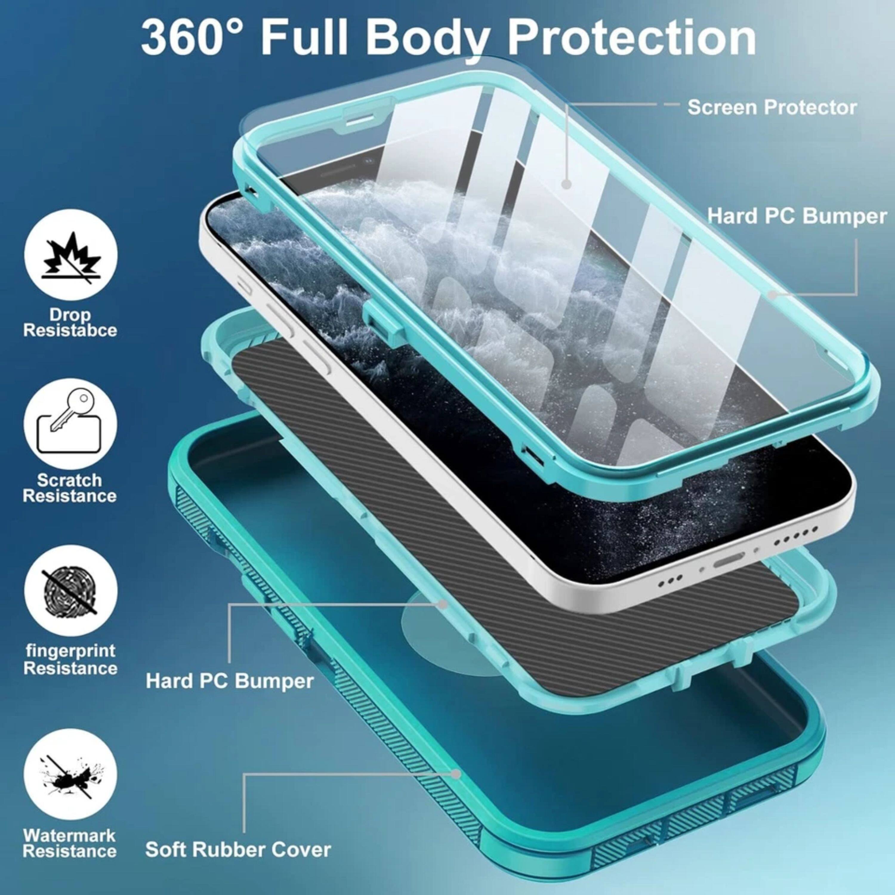 360° Full Body Protection

- Screen Protector
- Hard PC Bumper
- Drop Resistance
- Scratch Resistance
- Fingerprint Resistance
- Watermark Resistance
- Soft Rubber Cover