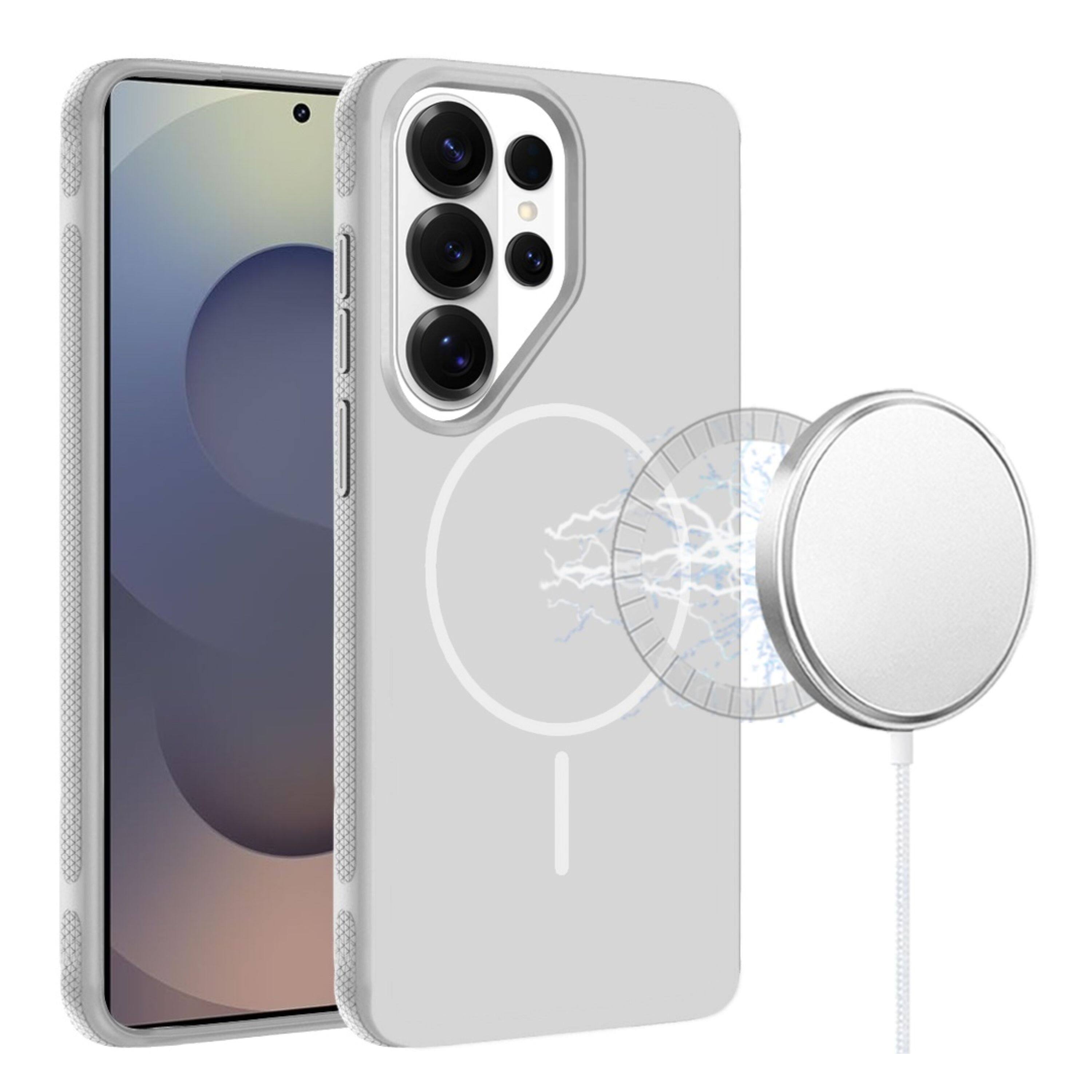 Angle. Kitcheniva - Rugged Side Grip Magnetic Circle Phone Case With Tempered Glass For Samsung Galaxy S25 Ultra Clear - Clear.