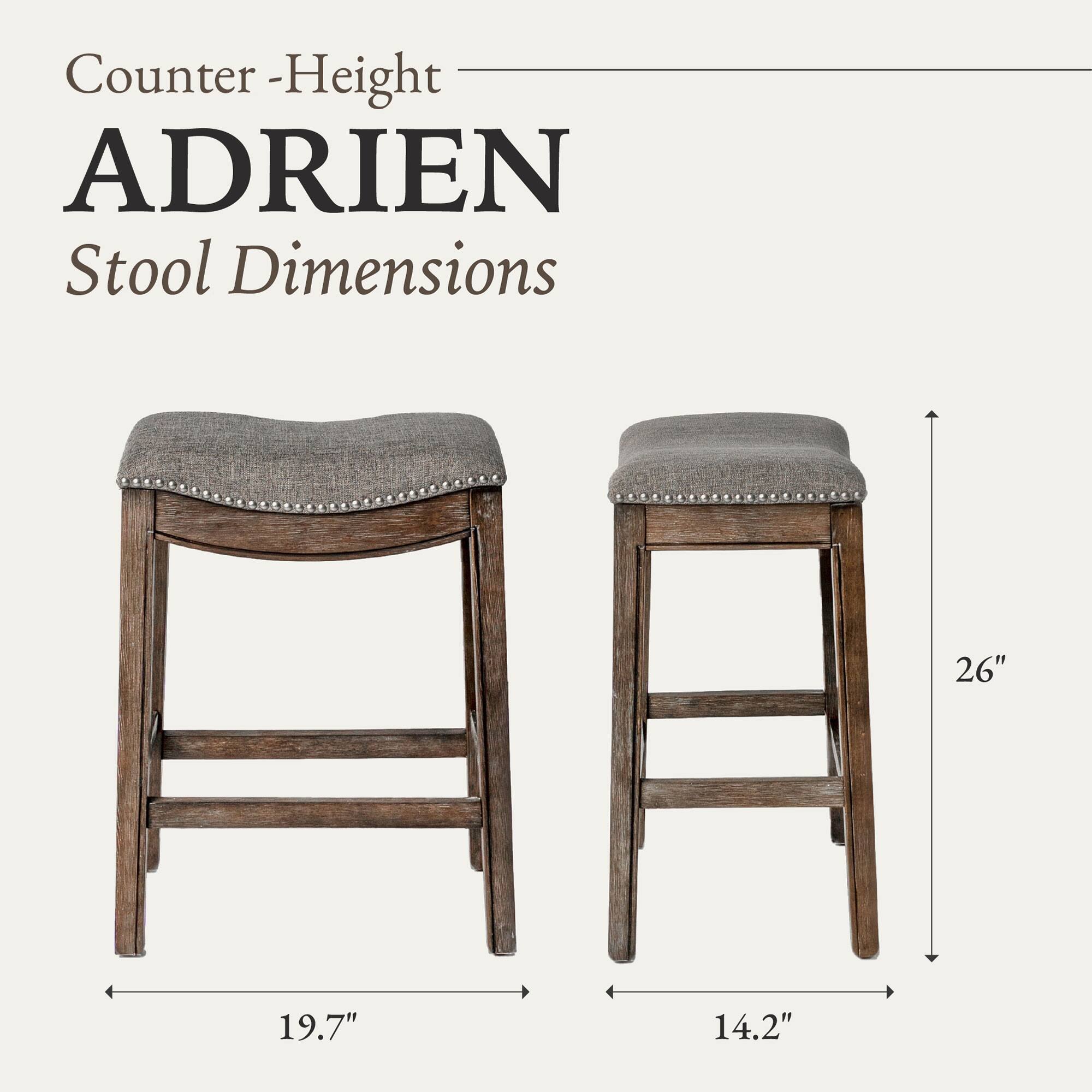 Counter-Height ADRIEN Stool Dimensions  
26" (Height)  
19.7" (Width)  
14.2" (Depth)
