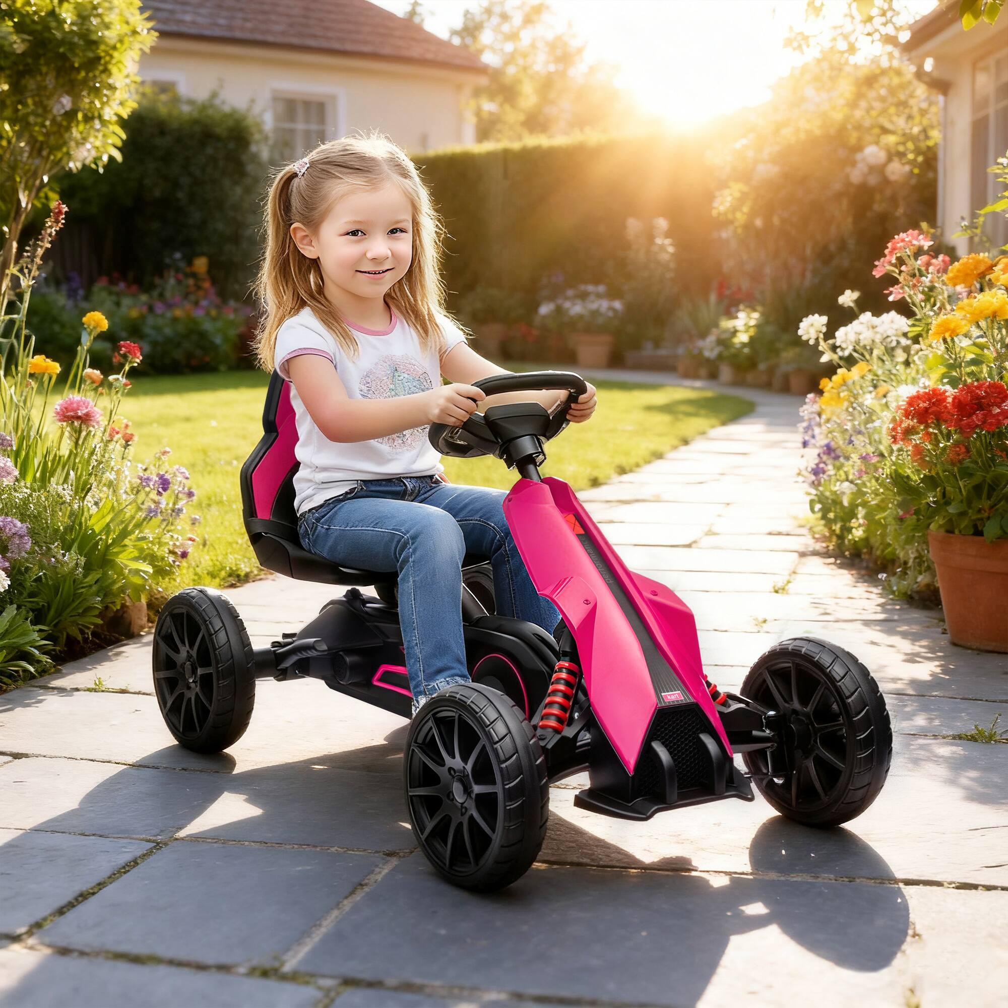 Alt View 1. Aosom - Kids Pedal Go Kart W/ Adjustable Seat - Pink.