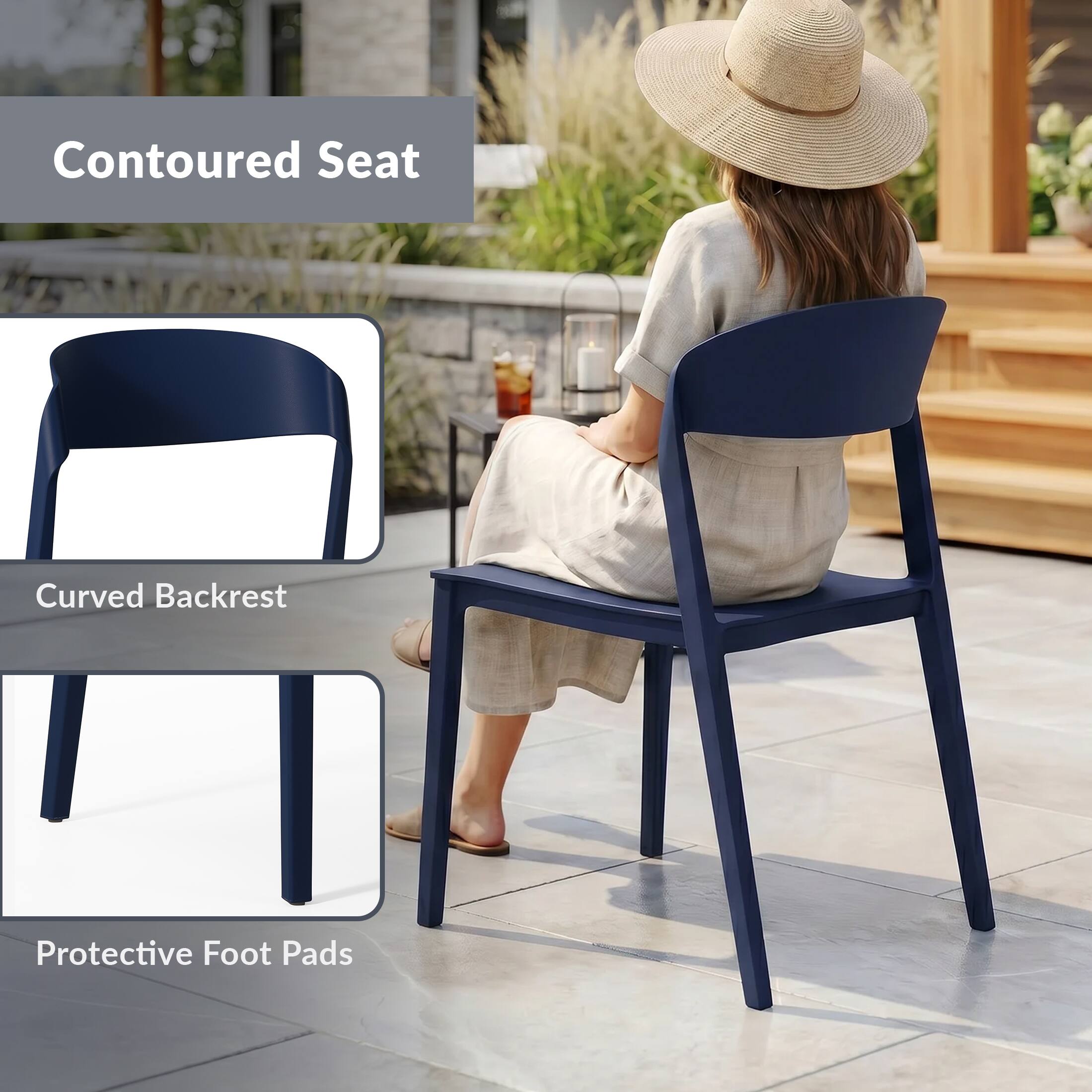 Contoured Seat  
Curved Backrest  
Protective Foot Pads