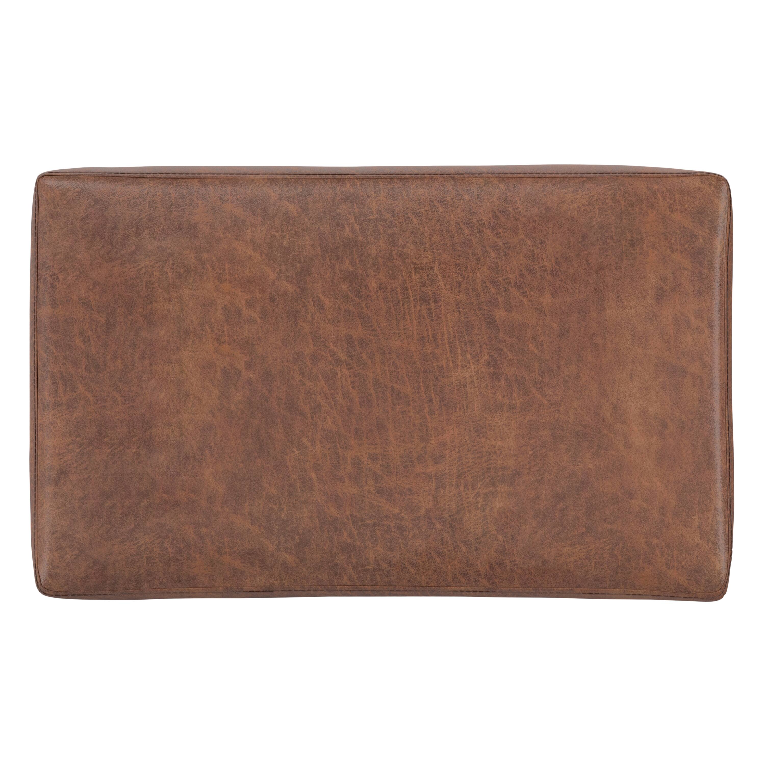 Alt View 3. Simpli Home - Shiloh 26 inch Transitional Contemporary Small Storage Ottoman in Distressed Saddle Brown Vegan Faux Leather, Assembled - Distressed Saddle Brown.