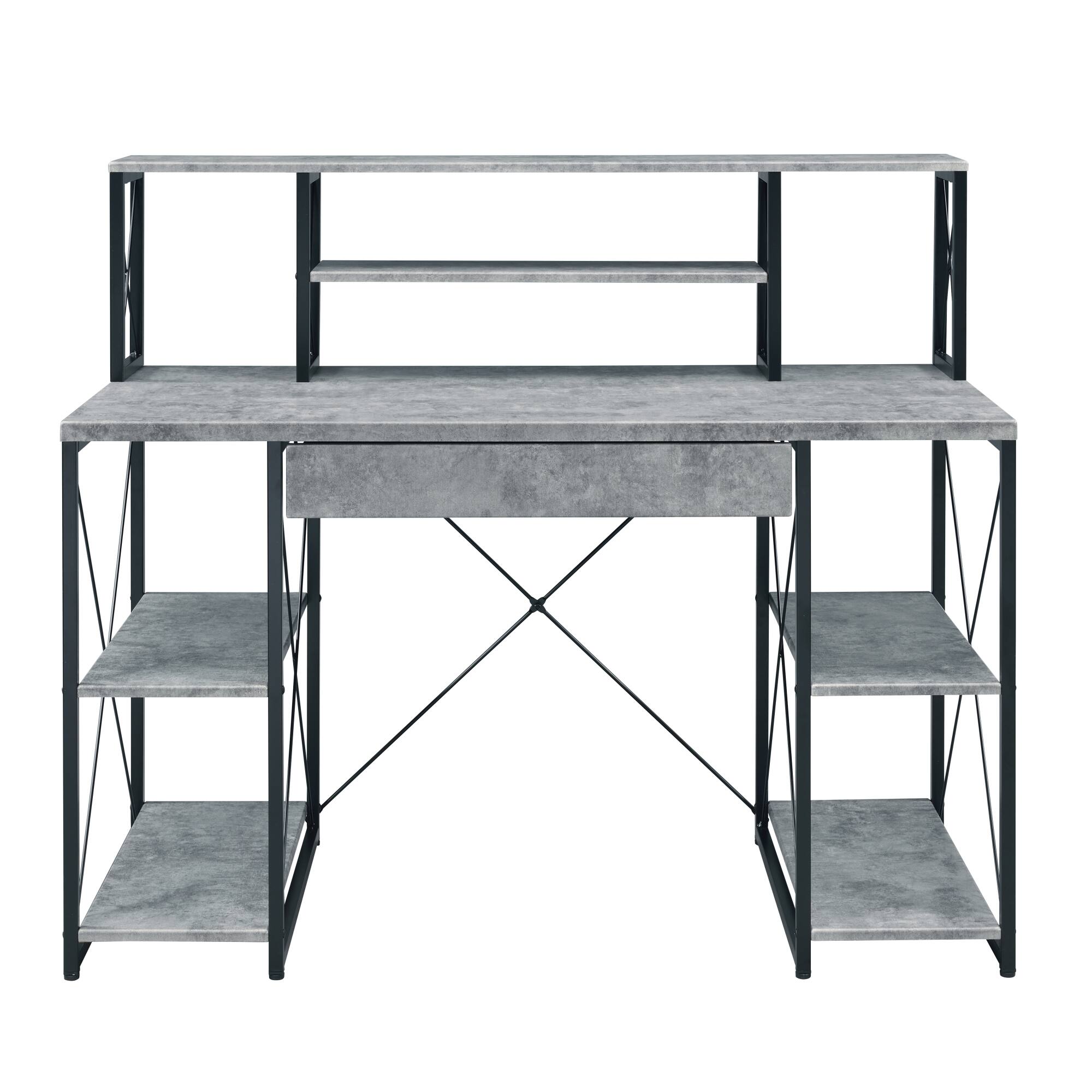 Back. GOODSILO - All-Purpose Writing Desk with Storage Drawer and Open Compartments for Home Office Use - Gray.