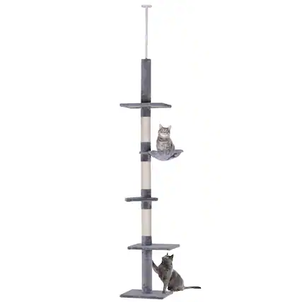 Front. TinyHomie - 9FT Adjustable Height Floor-To-Ceiling Vertical Cat Tree - Grey and White - Gray.
