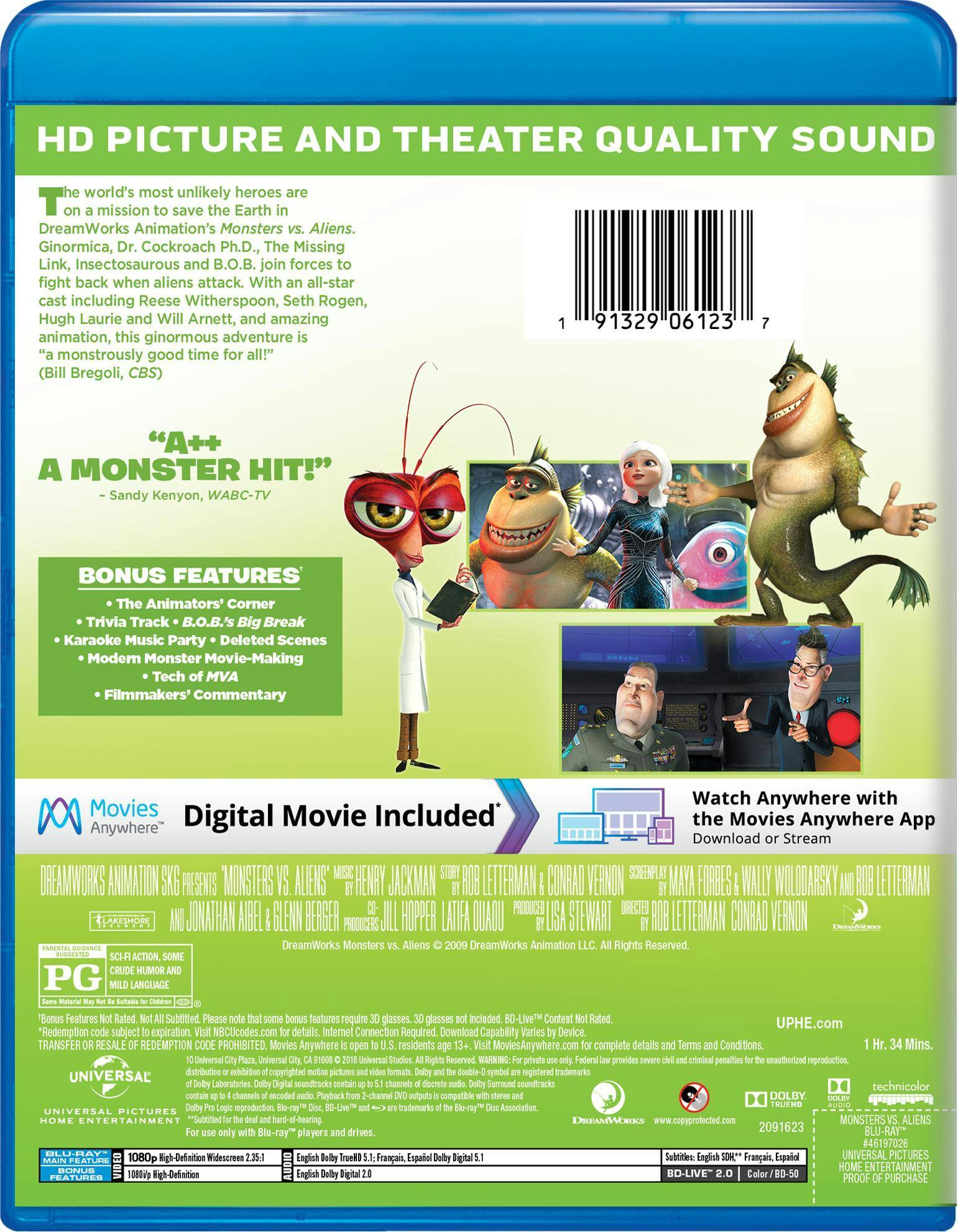 Back. Monsters Vs Aliens (Blu-ray New Box Art) [Blu-ray].
