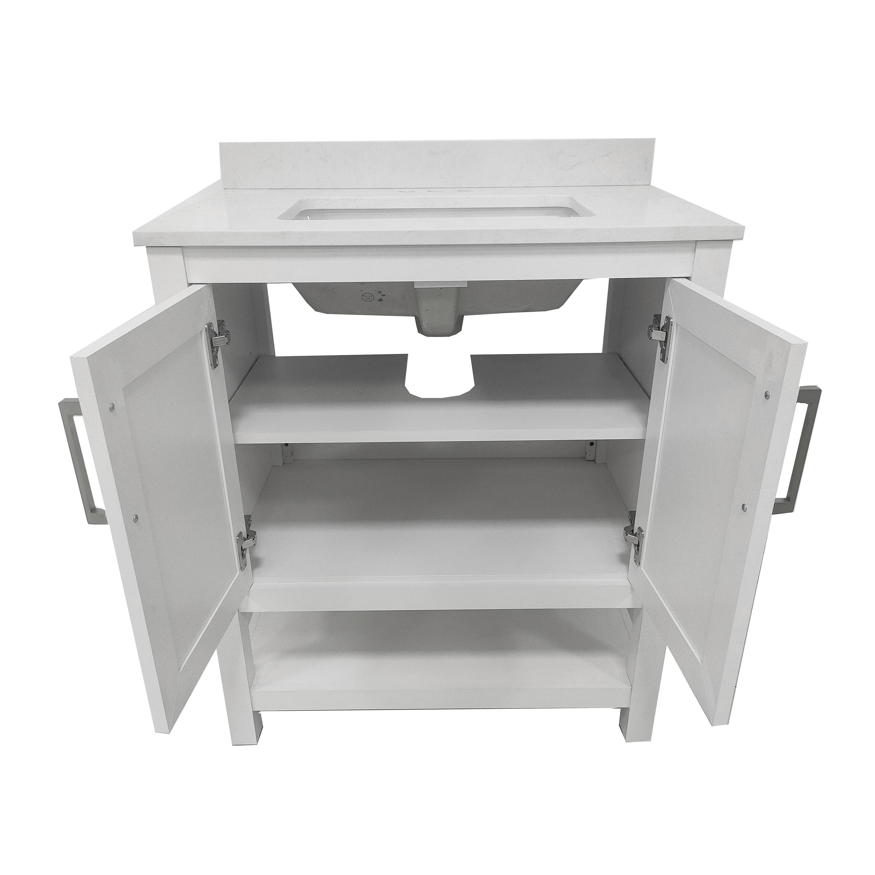 Alt View 10. Emma + Oliver - Vesta Bathroom Vanity, Single Sink Cabinet with 2 Soft Close Doors and Open Shelf, Carrara Marble Finish Countertop - White.