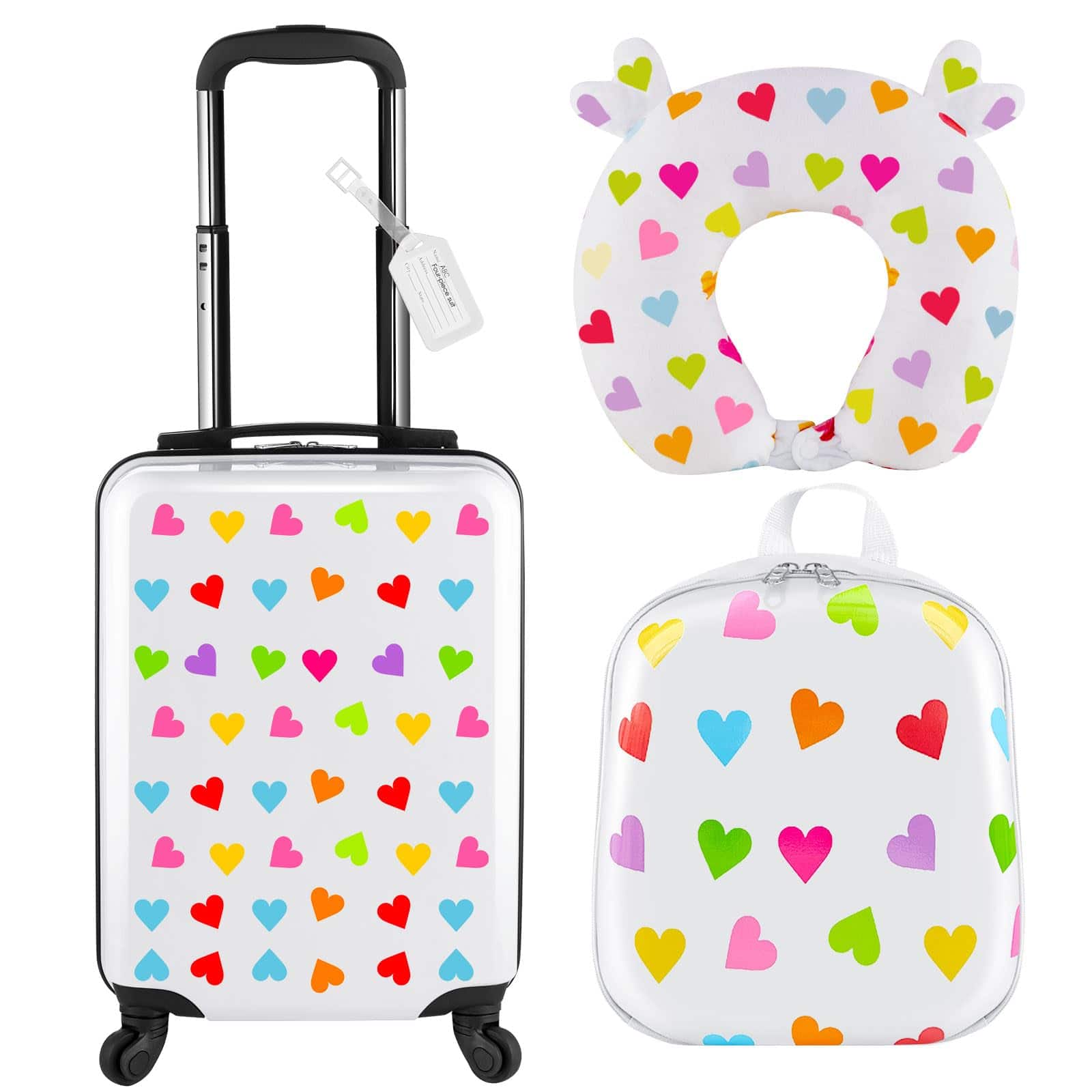 Dapper Styles - 4 Luggage Set Backpack Travel Rolling Suitcase lots space ourluggage includes - White-20 Inch-Heart Style