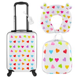 Dapper Styles - 4 Luggage Set Backpack Travel Rolling Suitcase lots space ourluggage includes - White-20 Inch-Heart Style