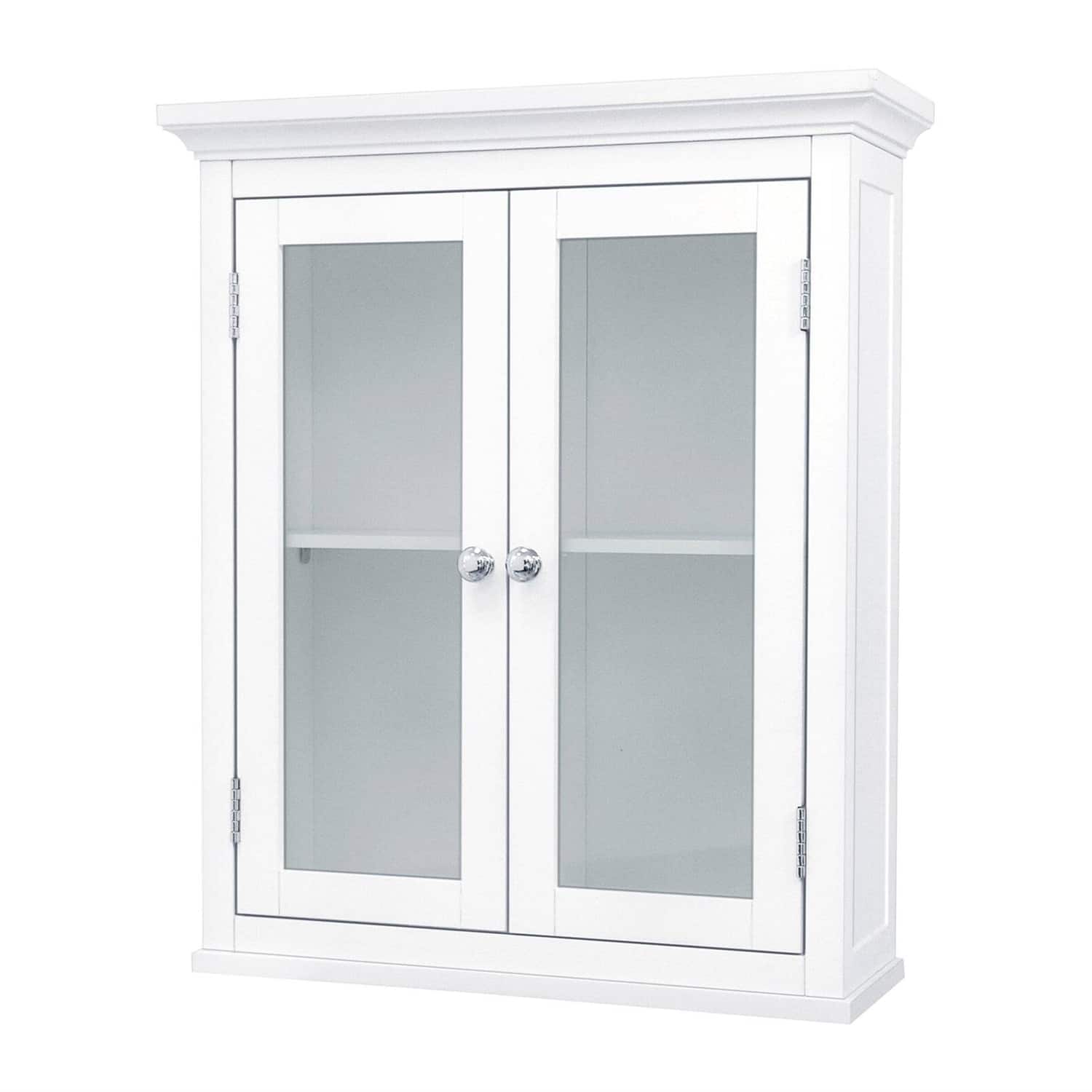 SlickBlue - Classic 2-Door Bathroom Wall Cabinet with Shelves for Storage - White