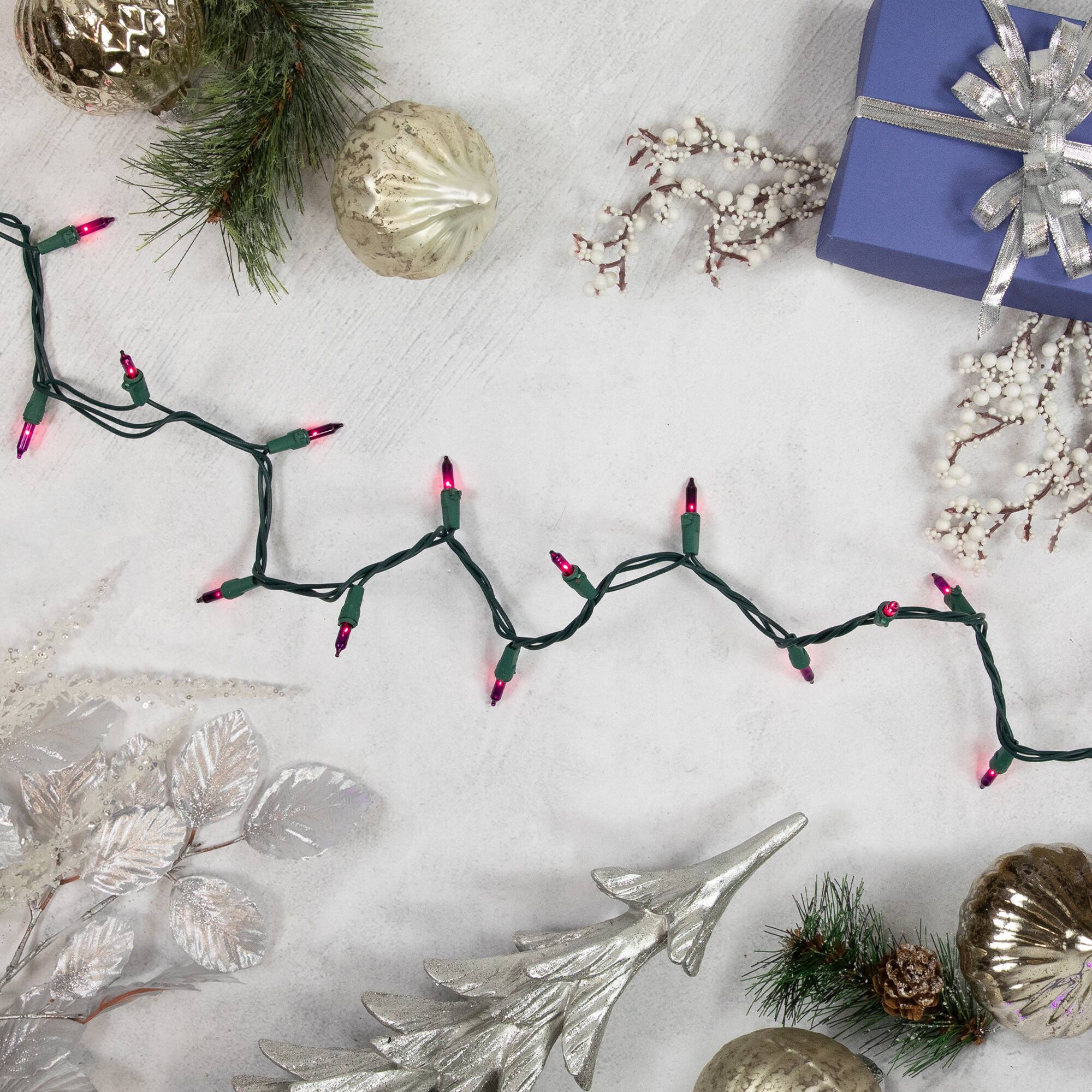 Alt View 1. Brite Star - Chasing 8 Function Mini Christmas Lights - Pinkish Purple - 31.25' - Green Wire - 150ct - Purple.