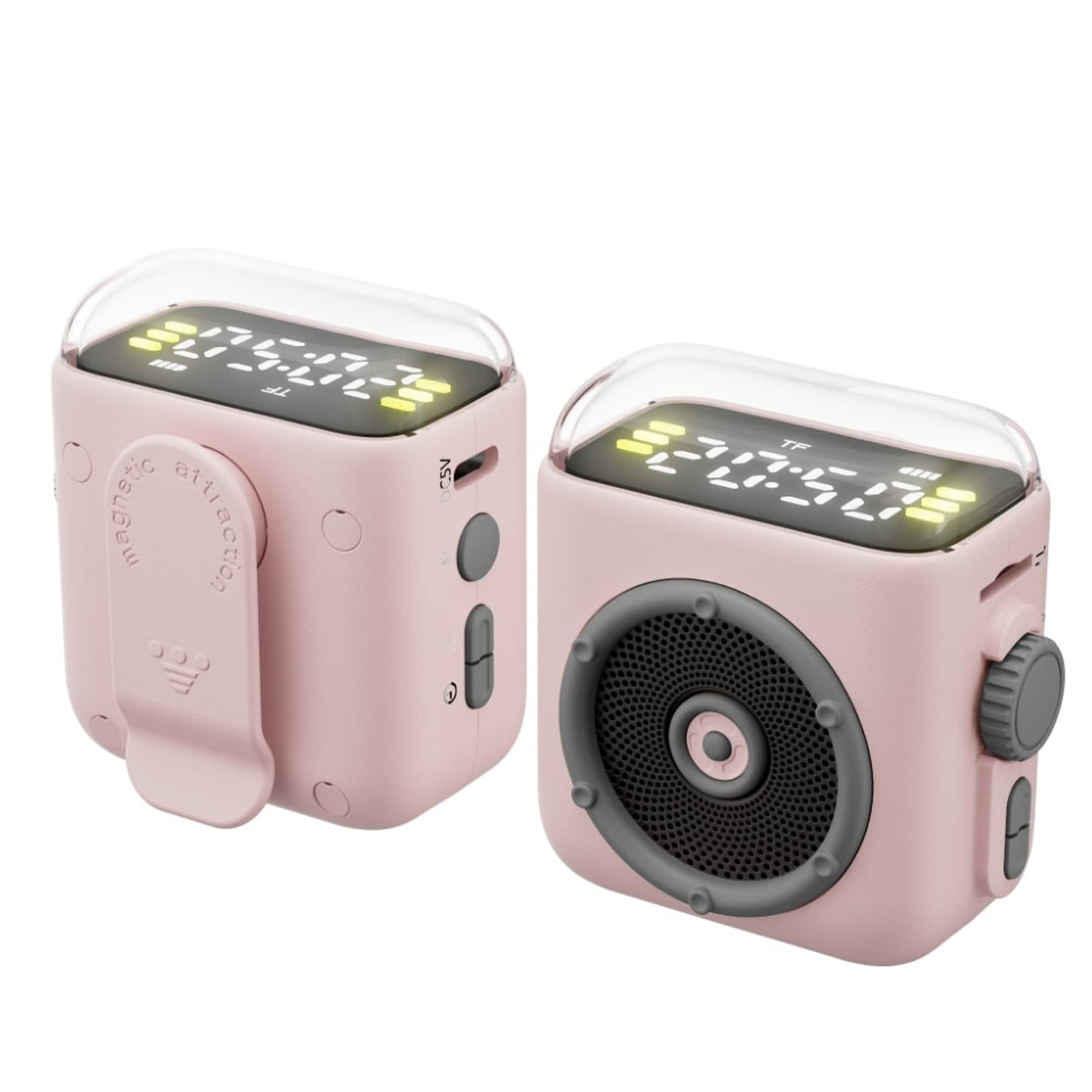 YONWAY - Mini Wireless Bluetooth Speaker, Portable Speaker with Magnetic Back Clip and Time Display for Study Room, Party