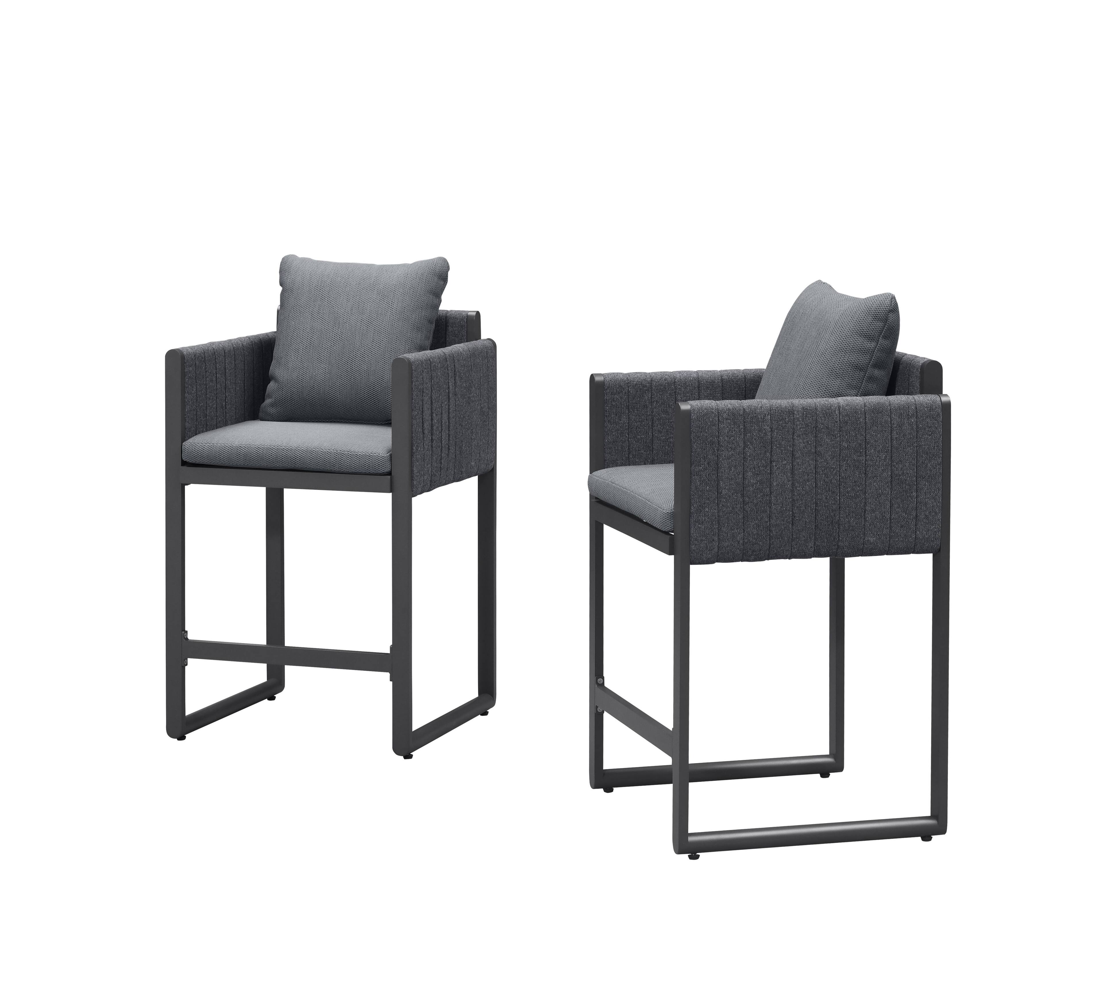 Alt View 9. PURPLE LEAF - Outdoor Counter Height Stool Set of 2 Aluminum Modern Olefin Barstools with Backrest Pillow for Garden Balcony Lawn - Grey & Oval Base.