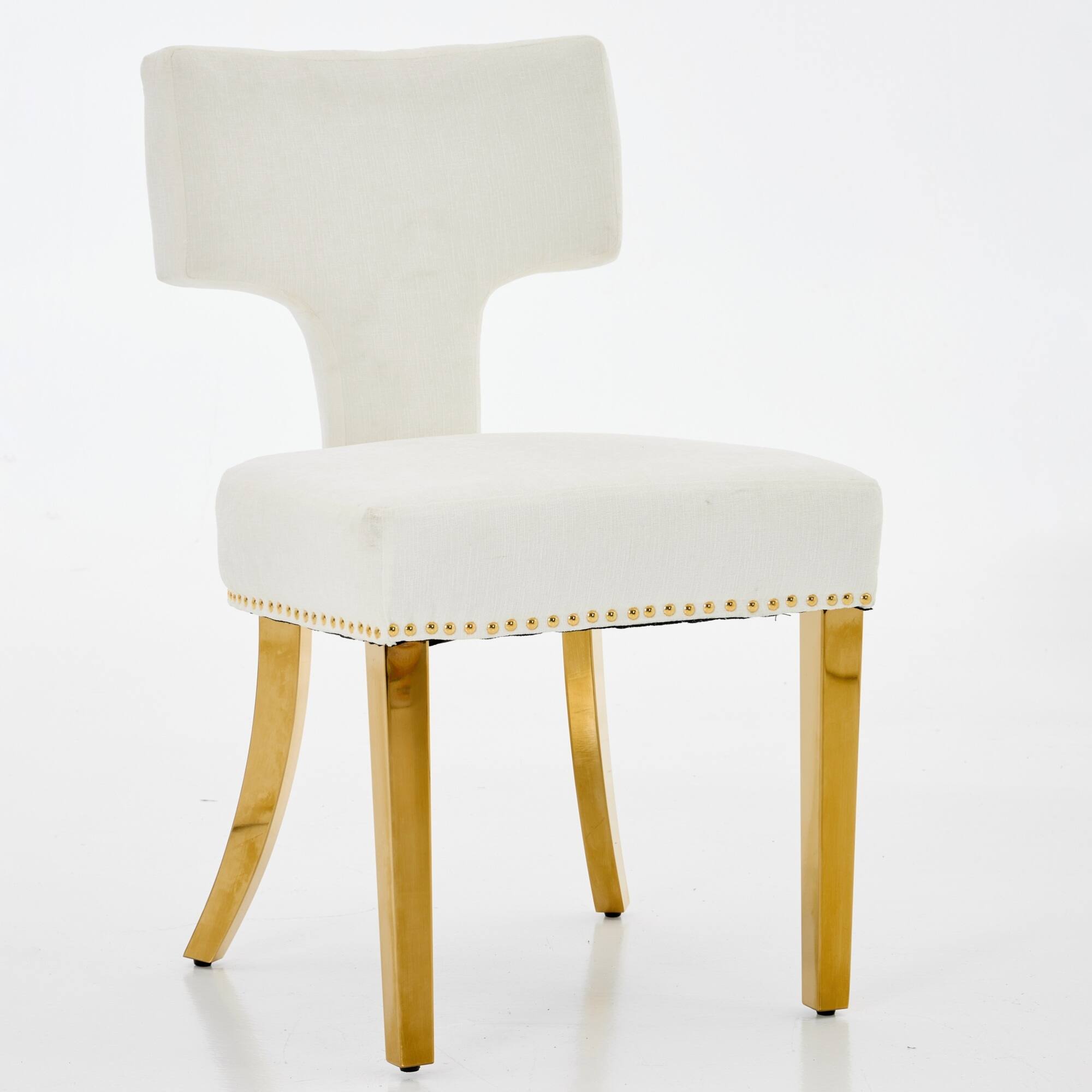 Left. GOODSILO - Modern Upholstered Dining Chairs Set of 2 with Curved Backrest and Stainless Steel Legs - Beige.