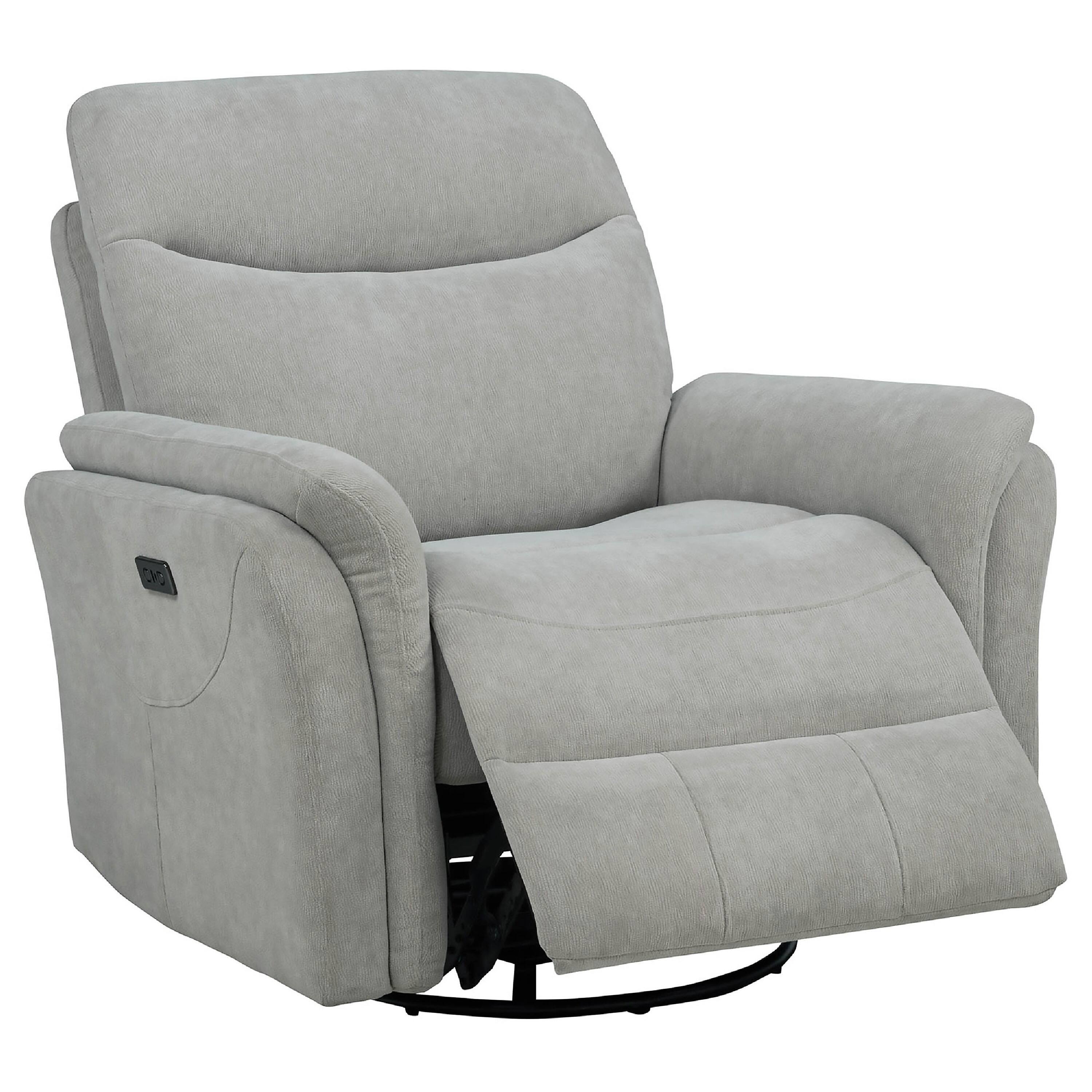 Alt View 1. Manhattan Lane - Asley Swivel Power Glider Recliner Chair with USB Ports, Ivory Fabric - Ivory, Black.