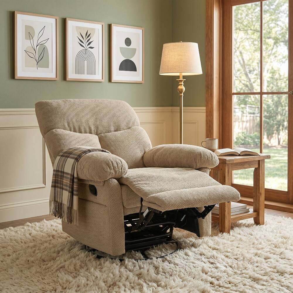 Angle. Ropilly - Ropilly Modern swivel rocker recliner, camel fabric glider armchair for living room - Camel.