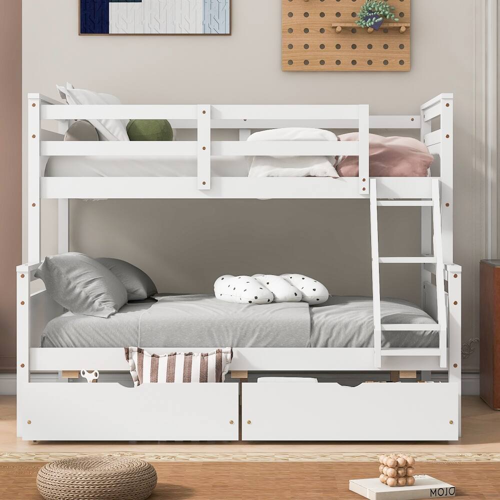 Left. Loheer - Loheer Twin Over Full Bunk Bed White with Drawers and Ladder - White.