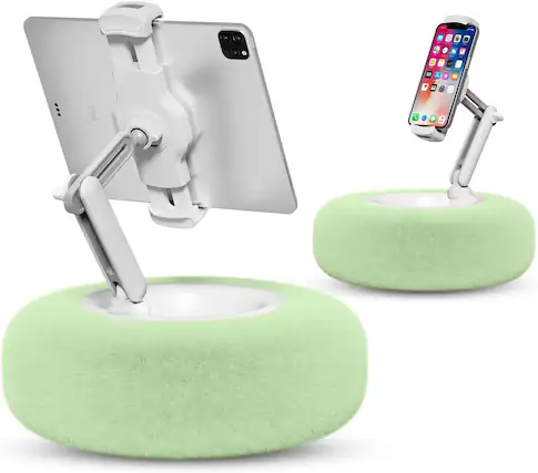 Front. FINEAK - 360° Adjustable Tablet Pillow Stand with Detachable Bowl - Green.