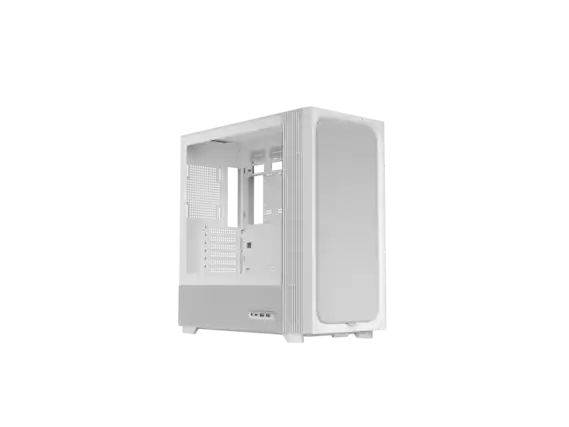 Front. TRYX - FLOVA Case Mid-Tower, CrossFlow Fan, Tool-Free Build, 58L Spacious Design, Supports RTX 5090 GPU & 360mm Liquid Cooling - White.