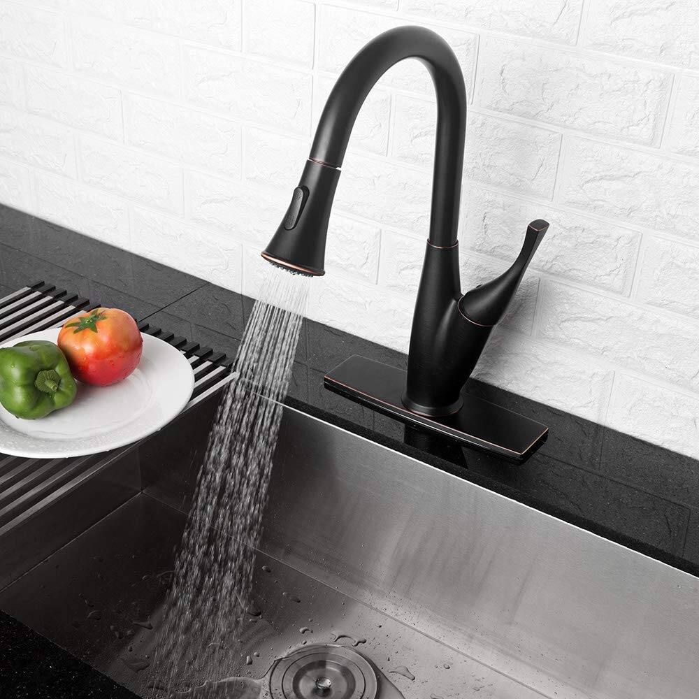 Left. Lordear - Oil-Rubbed Bronze Kitchen Faucet with Pull Out Spraye - Oil-Rubbed Bronze.