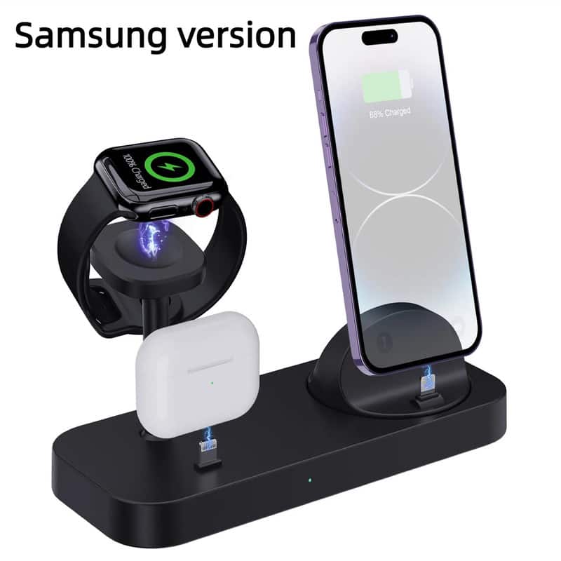 SKRAN - Multifunctional 3-in-1 Phone Stand - Phone Charger for Samsung Phone, Earphones and Watch, Wireless Charging Stand,Black - Black