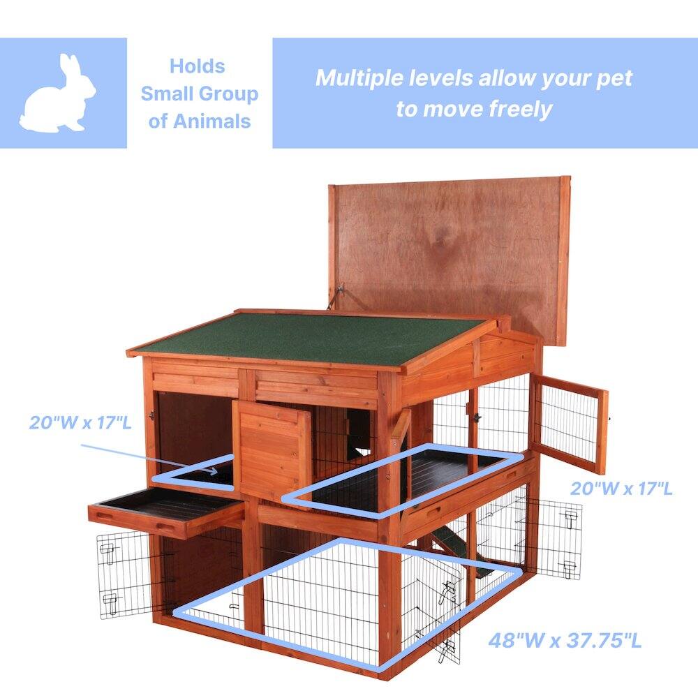 Holds Small Group of Animals  
Multiple levels allow your pet to move freely  
20"W x 17"L  
20"W x 17"L  
48"W x 37.75"L