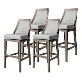 Maven Lane - Vienna Bar Stool, Finish, Ash Grey Upholstery, Set of 4 - Reclaimed Oak