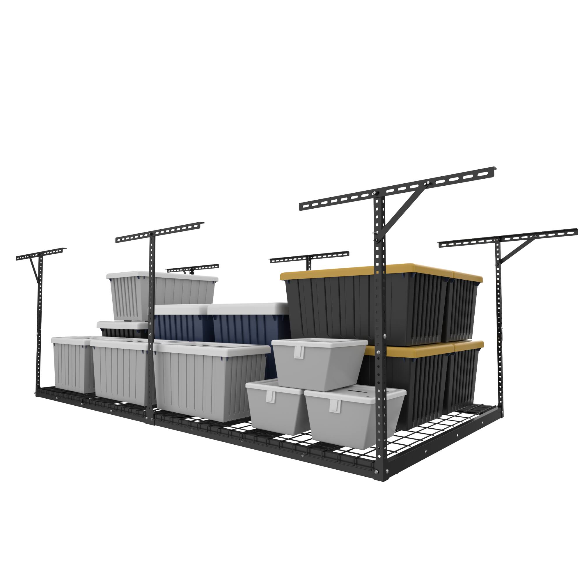 Back. Fleximounts - Max Series 48 in. W x 96 in. D x 24 - 40 in. H Heavy Duty Ceiling Mounted Garage Rack - Black.