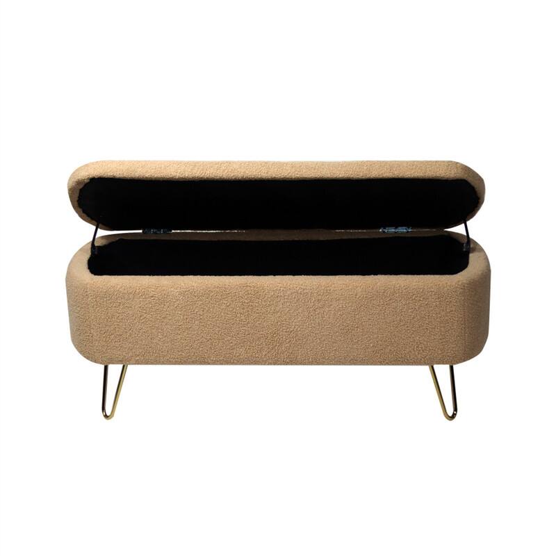 Angle. HTUTWOO - Storage Ottoman Bench for Bedroom - Faux Fur Upholstered Bench with Gold Legs, Padded Storage Bench for Living Room - Camel.