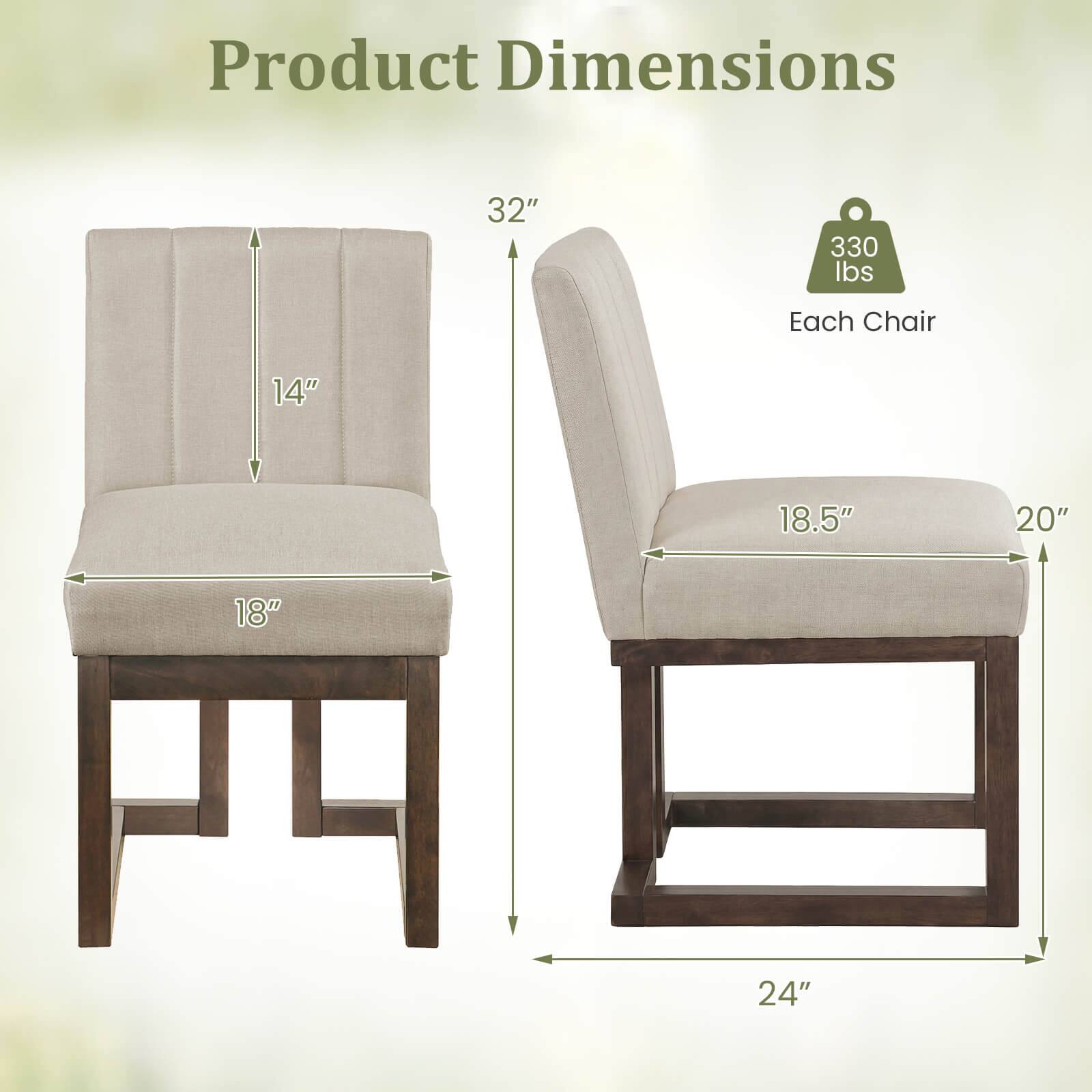 Product Dimensions: 32" x 330 lbs Each Chair: 14" x 18.5" x 20" x 18" x 24"