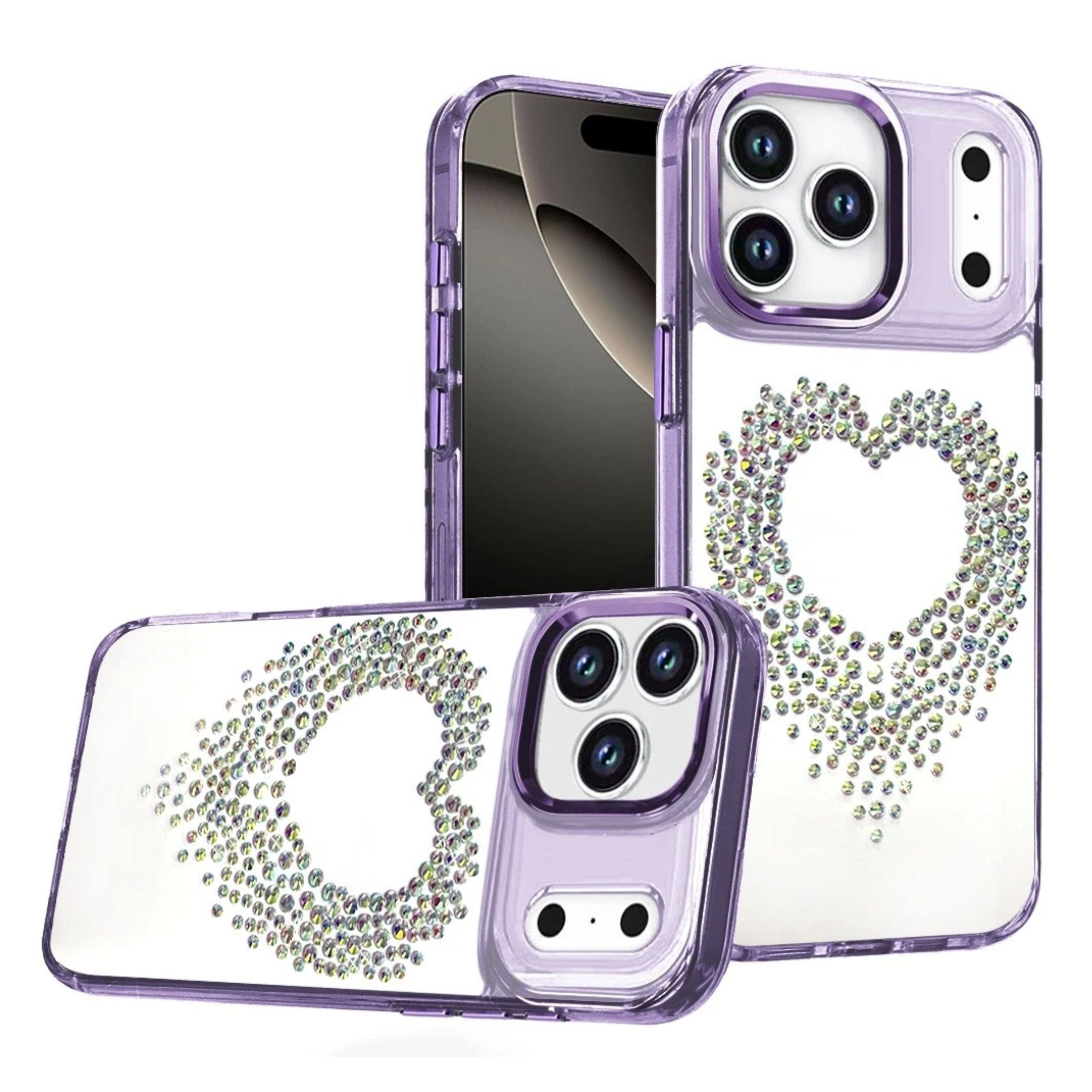 Kitcheniva - Heart Shaped Rhinestones With Chrome Edges Tempered Glass For iPhone 17 Pro - Purple price history on PriceWatchPro
