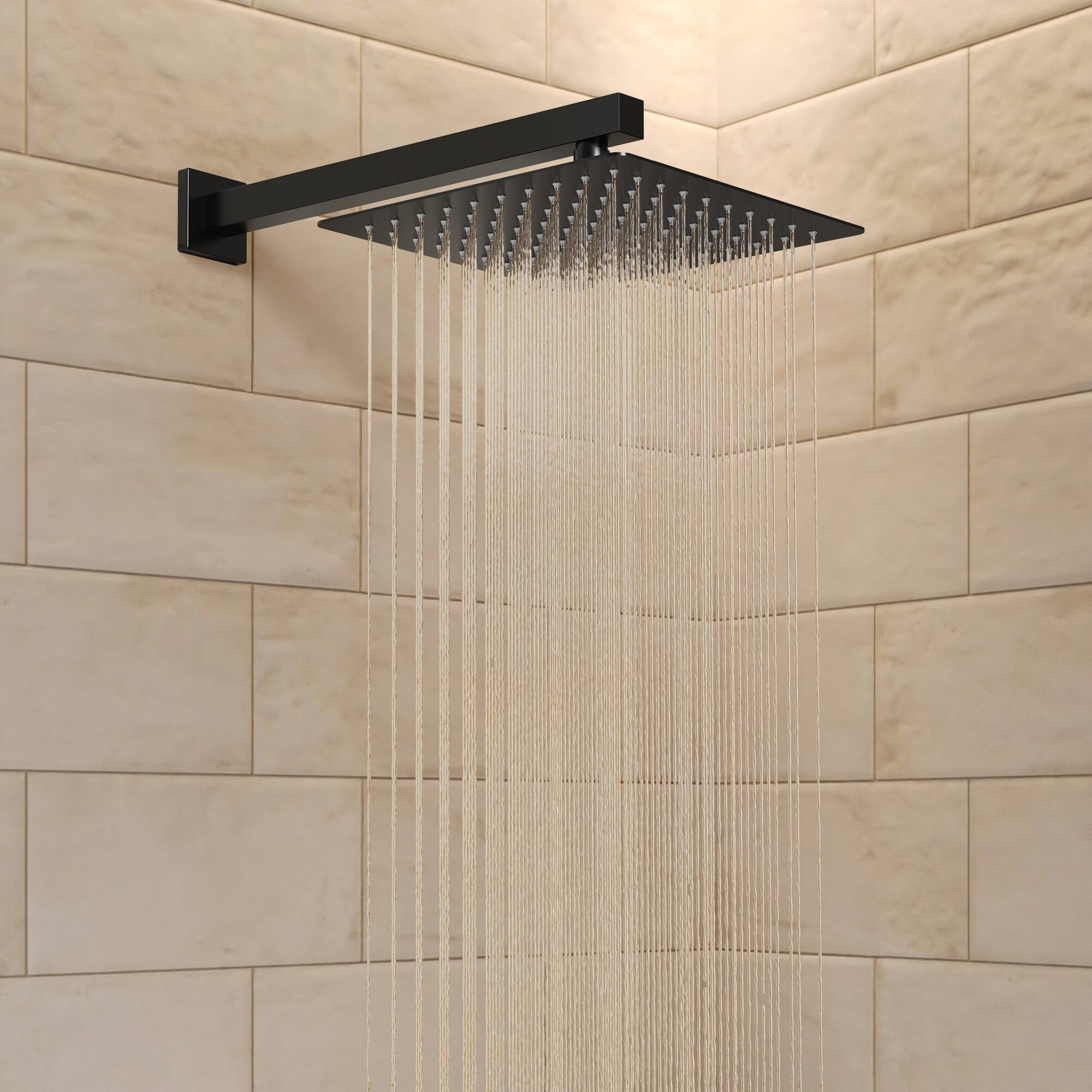 Left. GRANDJOY - Thermostatic Shower Faucet Set with 10" Rain Shower Head and Handheld Sprayer for Wall Mounted Installation - Matte Black.