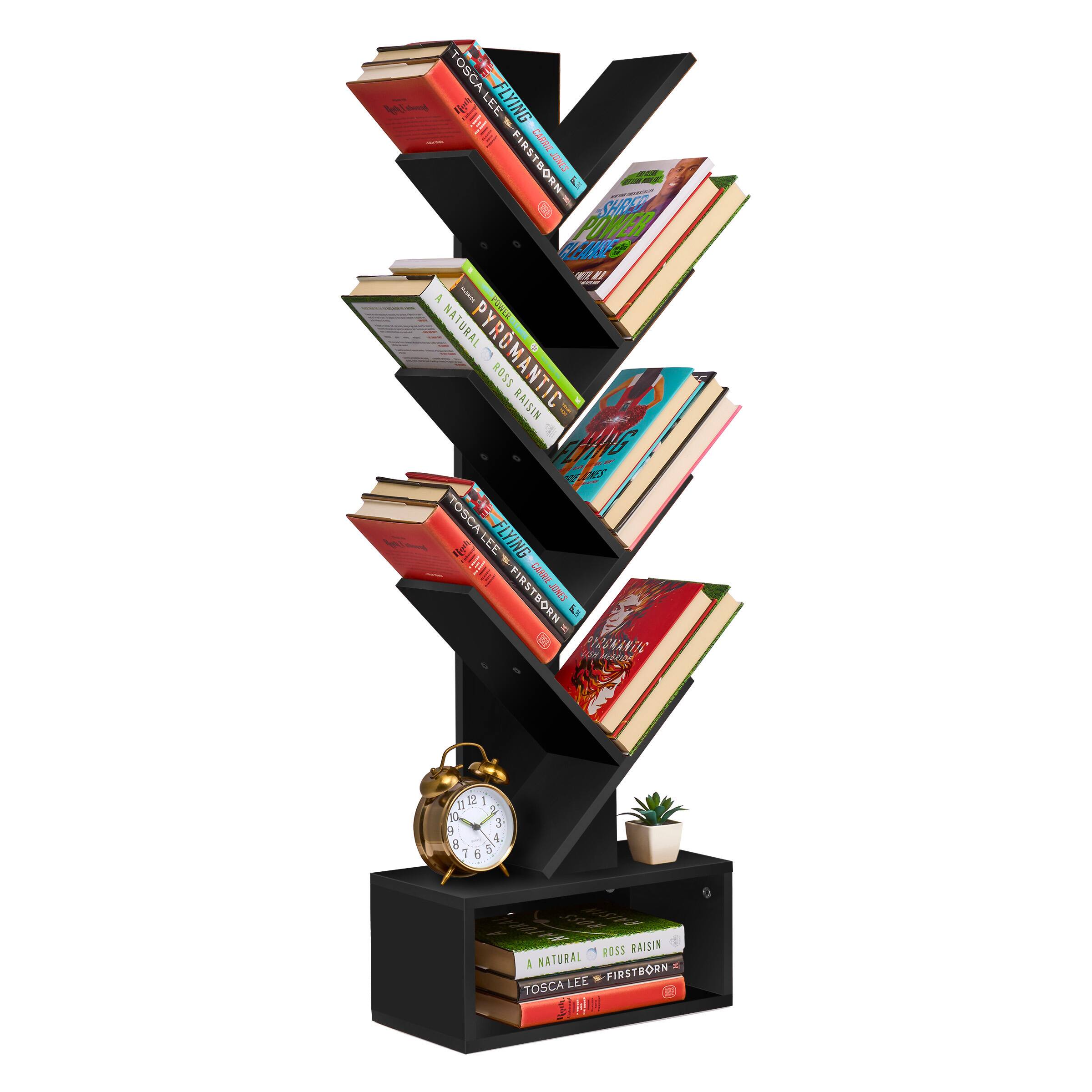Sorbus - 7-Tier Zigzag Tree Bookcase with Open Drawer for Books, Decor, and Accessories - Space-Saving Organizer Unit - Black