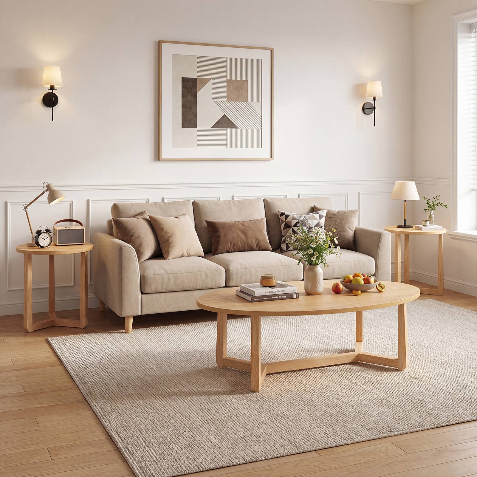 Alt View 3. Costway - Costway Nesting Coffee Table Set of 3 Oval Accent Table & Round Sofa Side Table - Natural.