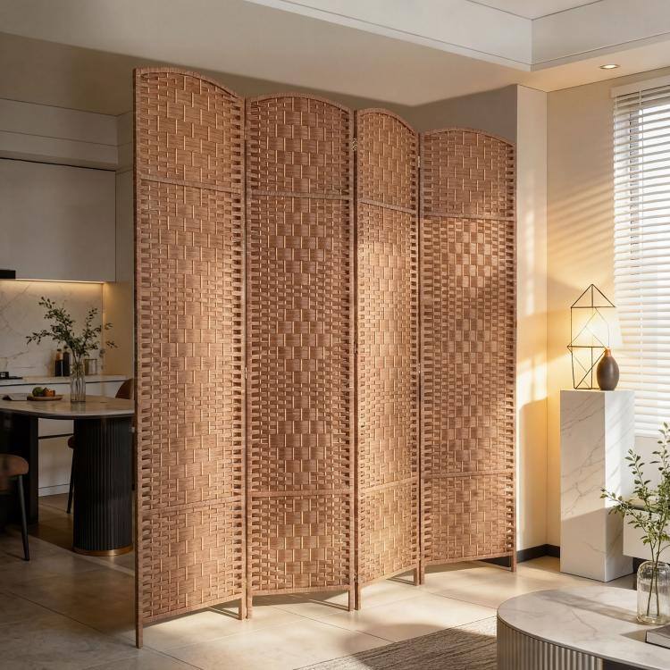 Alt View 9. PULUZ - Room Divider 4 Panel, 6FT Tall Folding Privacy Screen, Freestanding Hand-Woven Partition for Room Separation - Natural.