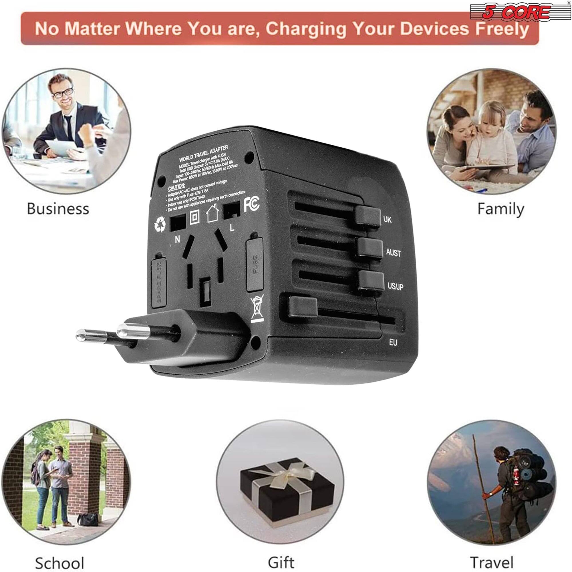 5 CORE No Matter Where You are, Charging Your Devices Freely Business TRAVEL ADAPTER - WORLD TRAVEL ADAPTER - 20A 250V~ 50/60Hz 1000W - 20A 250V~ 50/60Hz 1000W - MM - CAUTION - 2 - M nohino_ts - - -othingo - - TA P - - PO - - - FC - - De - L N FUSS UK AUST USJJP Family EU School Gift Travel