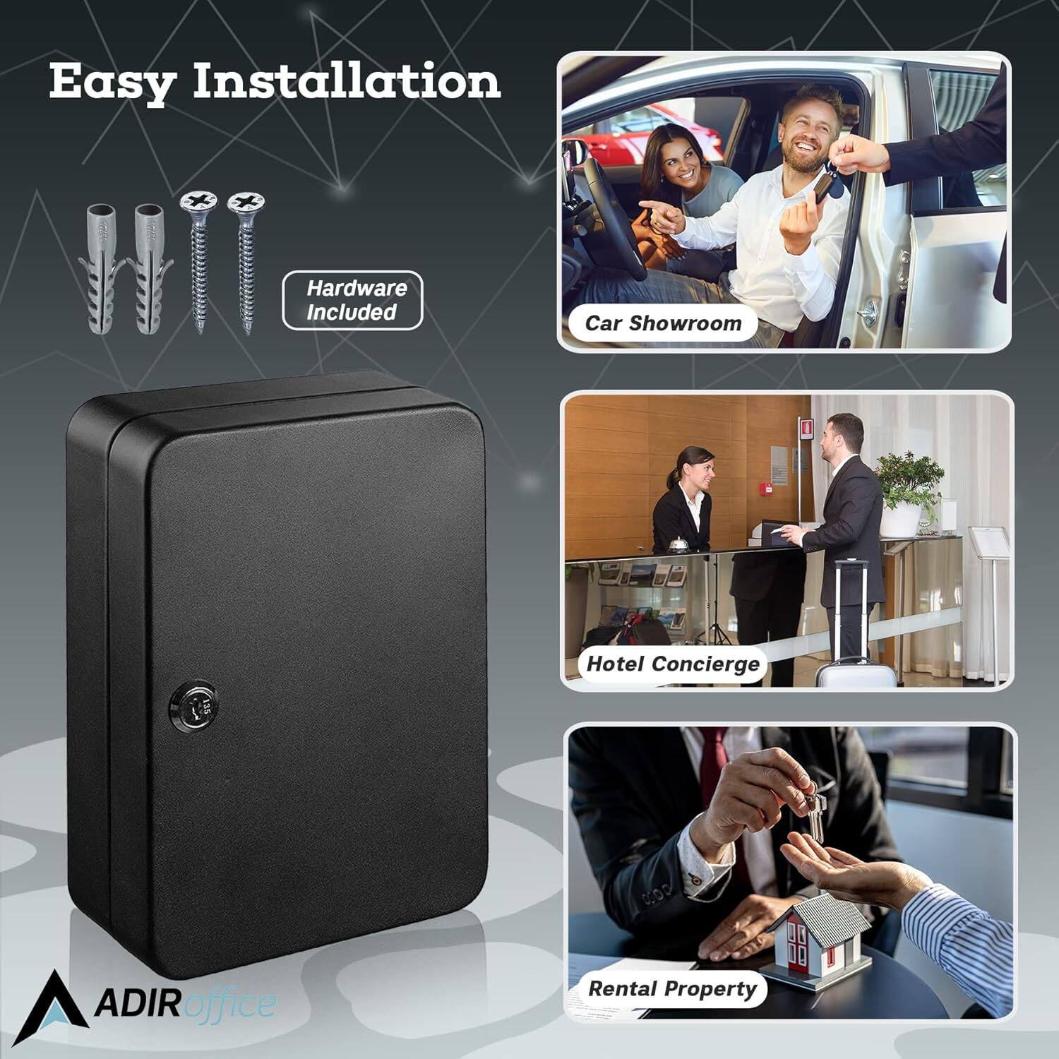 Easy Installation, Hardware Included, Car Showroom, Hotel Concierge, Rental Property, ADIRoffice
